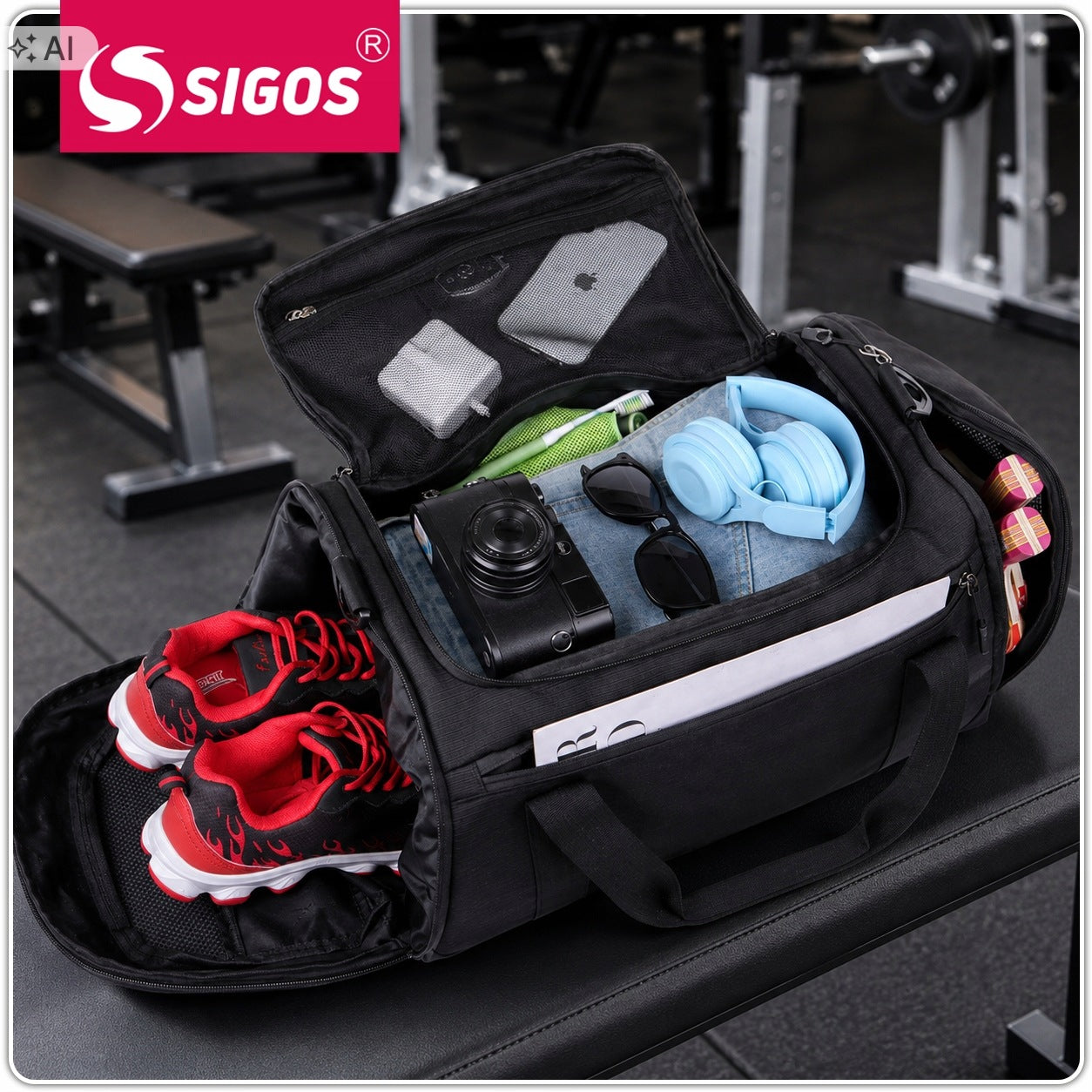 SPORTS BAG TRAVEL TRAINING FOR GYM HAND LUGGAGE 47 CM BLACK Packaging status original