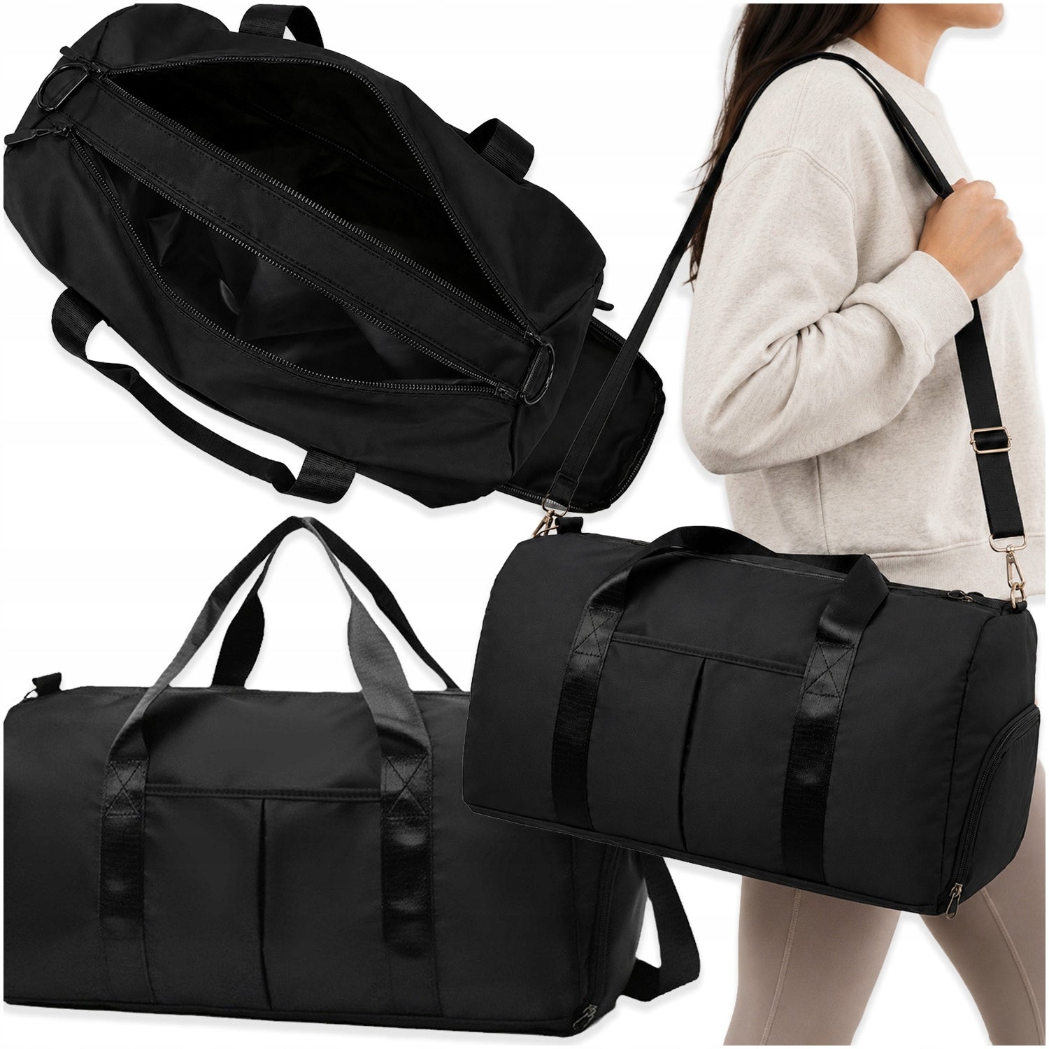 SPORTS TRAINING TRAVEL BAG FOR GYMS 40L SHOE POCKET BLACK
