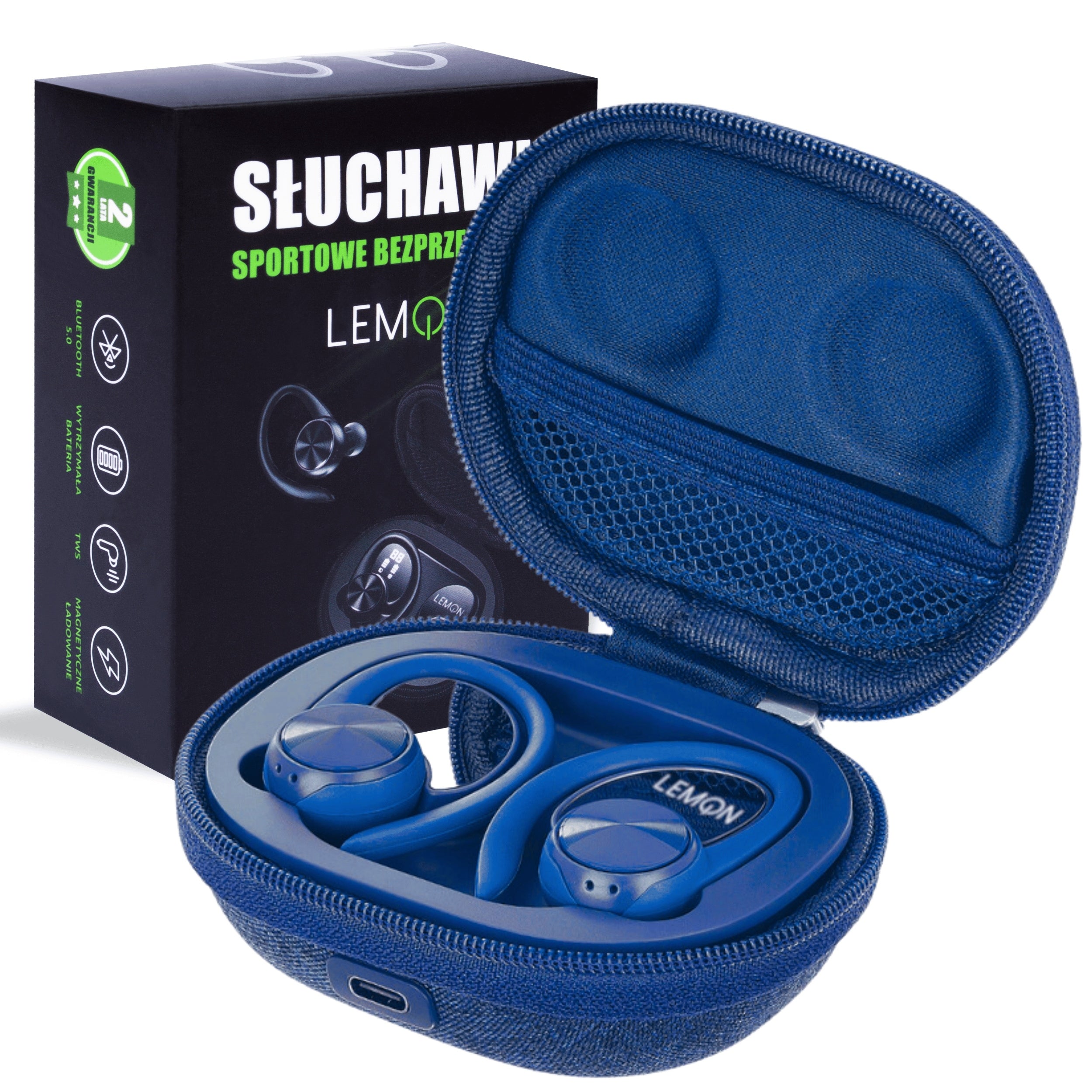 SPORTS WIRELESS BLUETOOTH EARBUDS POWERBANK TWS LEMON BLUE Packaging status original