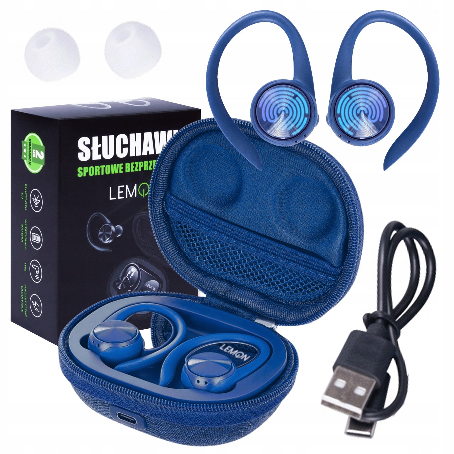 SPORTS WIRELESS BLUETOOTH EARBUDS POWERBANK TWS LEMON BLUE