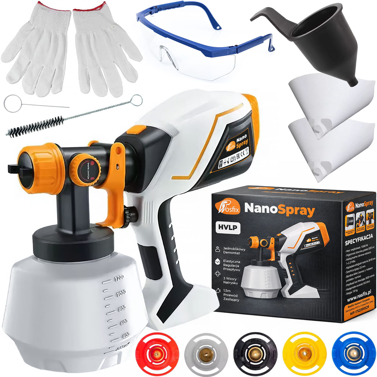 SPRAY GUN ROSFIX NANOSPRAY HVLP 1000W 1200ML FOR WALL PAINTING