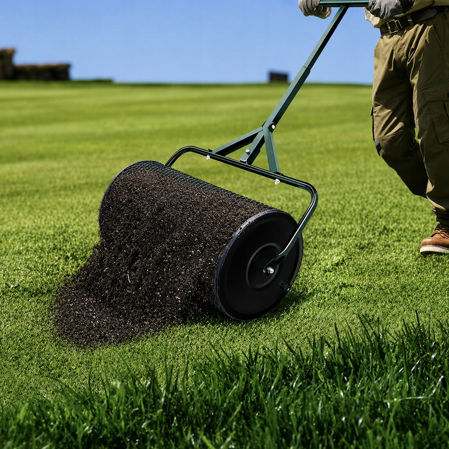 SPREADER COMPOST SPREADER FERTILIZER MESH ROLLER XXL METAL 61CM Tool weight 8 kg