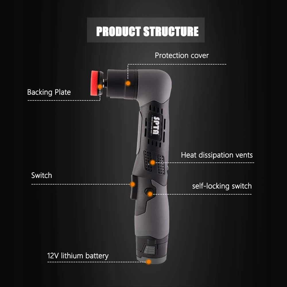 SPTA 12V Mini Cordless Car Polisher 4500 RPM 3 Inch Brand SPTA