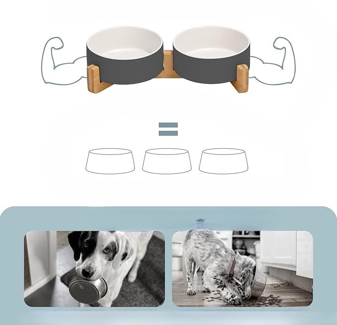 SPUNKYJUNKY 2 xCeramic Dog Bowl, with Bamboo Stand, 2 x 400 ml Brand no brand