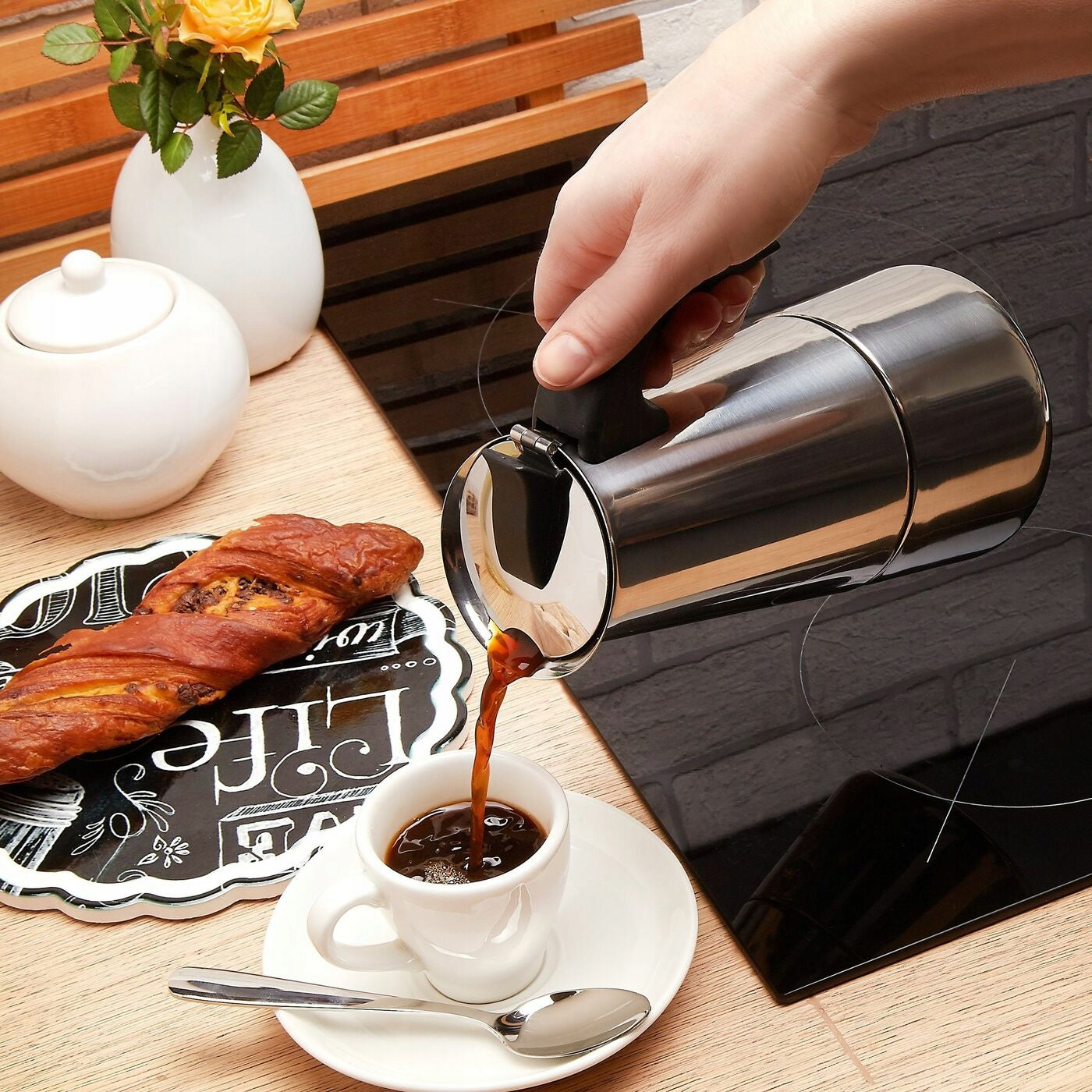 STAINLESS STEEL COFFEE MAKER Pressure Coffee Maker Tadar Moderno 6 Cups Packaging status original