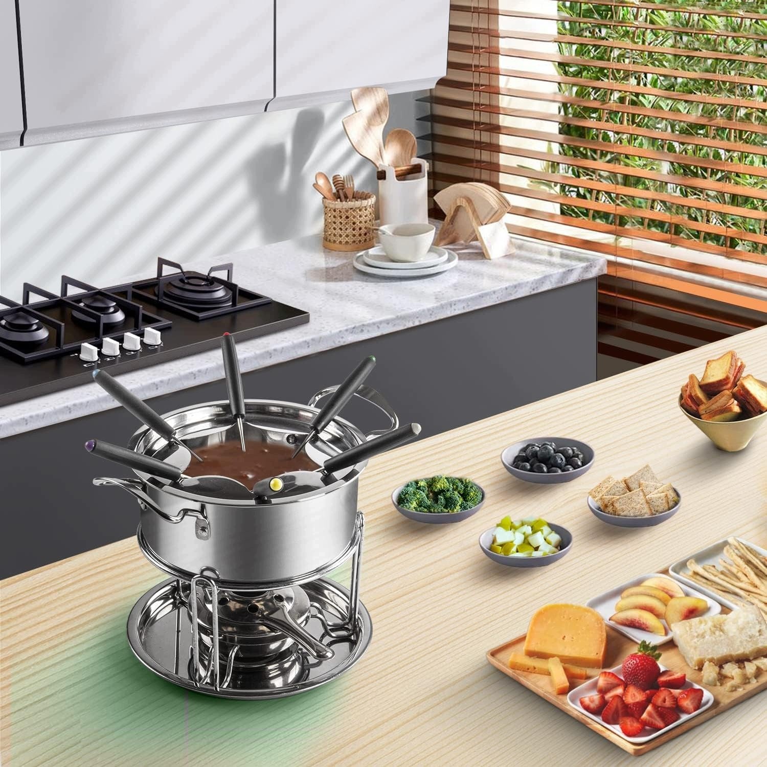 STAINLESS STEEL FONDUE SET 6 FORKS CHEESE CHOCOLATE BURNERS EAN (GTIN) 5908146700530