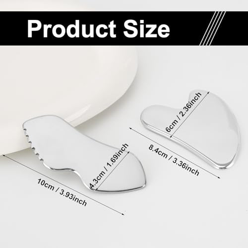 STAINLESS STEEL GUA SHA FACIAL MASSAGER FOR FACE, NECK, EYES - 2 PIECE SET - Metal Steel Kind stone set