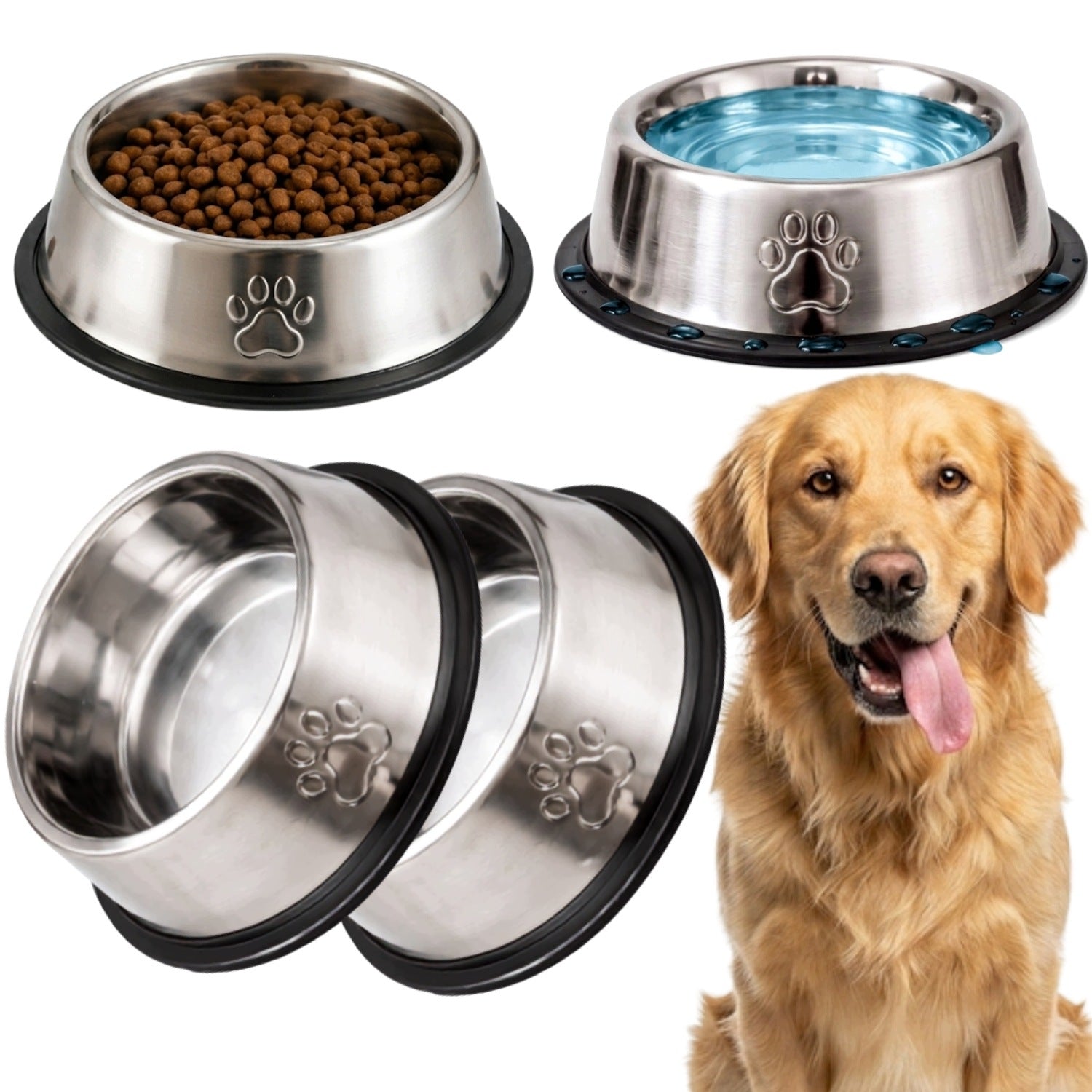 STAINLESS STEEL METAL DOG BOWL NON-SLIP LARGE 1,3L 2PCS