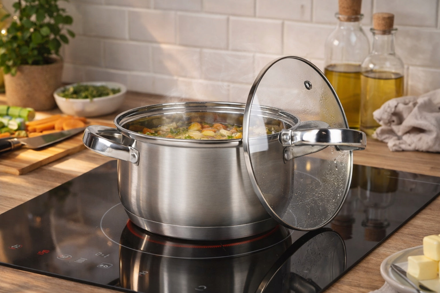 STAINLESS STEEL POT TRADITIONAL 5L 24CM WITH LID INDUCTION GAS WITH GRADUATION Manufacturer code garnek nierdzewny 5l smart