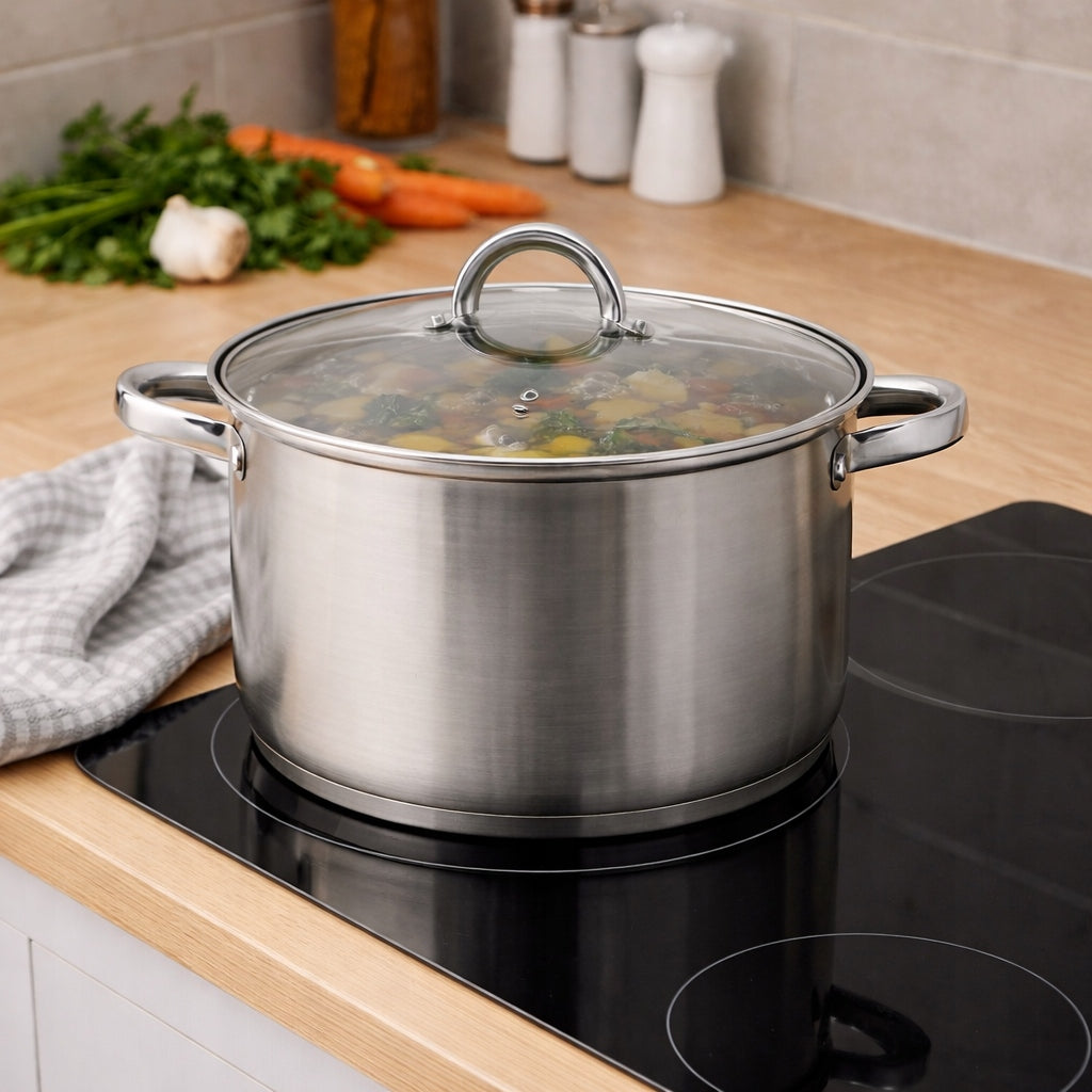 STAINLESS STEEL POT TRADITIONAL 6L WITH LID INDUCTION STEEL GAS 26CM Brand Topfann