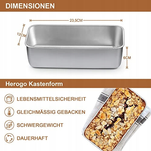 STAINLESS STEEL RECTANGULAR BREAD BAKING MOLD SET OF 2 Capacity 1 l
