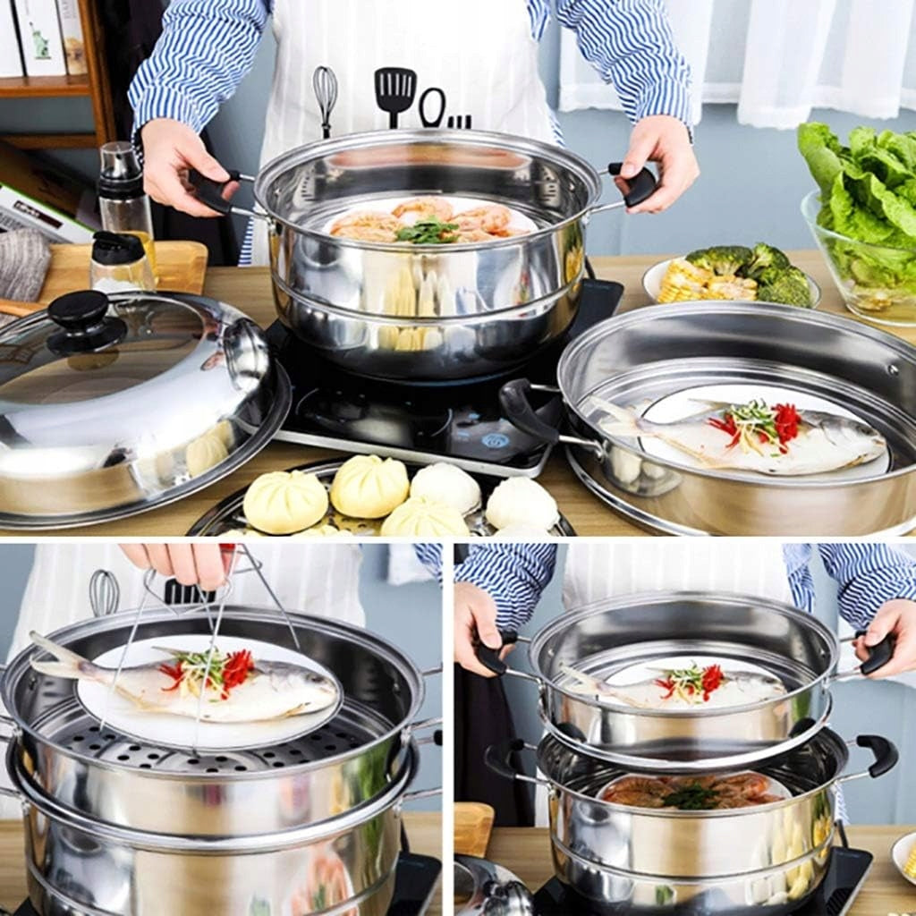 STAINLESS STEEL STEAMING POT, COOKING POT Packaging status original