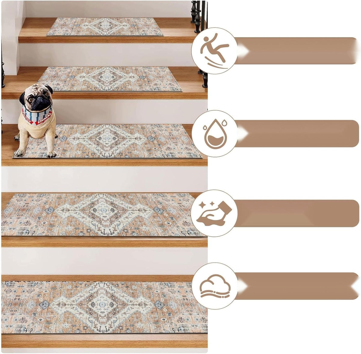STAIR COVERS 15 PIECES 203X762CM NON-SLIP MATS STAIRS Length 762 cm