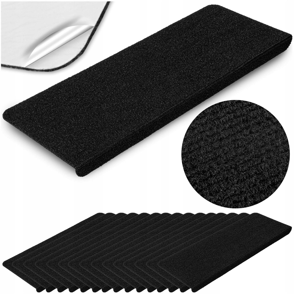 STAIR COVERS STEPS RUGS BLACK SELF-ADHESIVE NON-SLIP x15