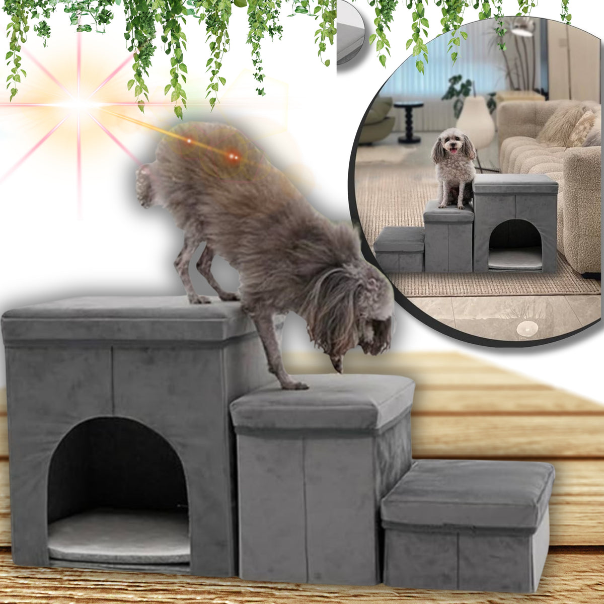 STAIRS FOR DOG STEPS PLATFORM BED0 COTTAGE STORAGE ORGANIZER CONTAINER!