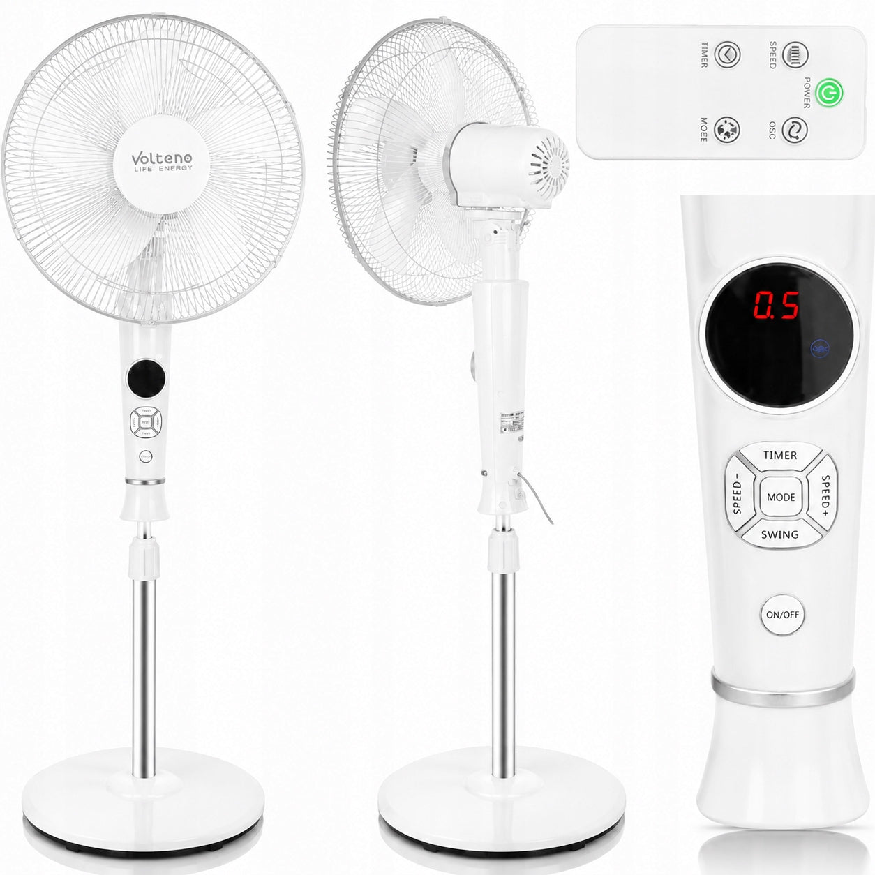 STANDING FAN FLOOR FAN OSCILLATION REMOTE CONTROL VO LCD WHITE STRONG