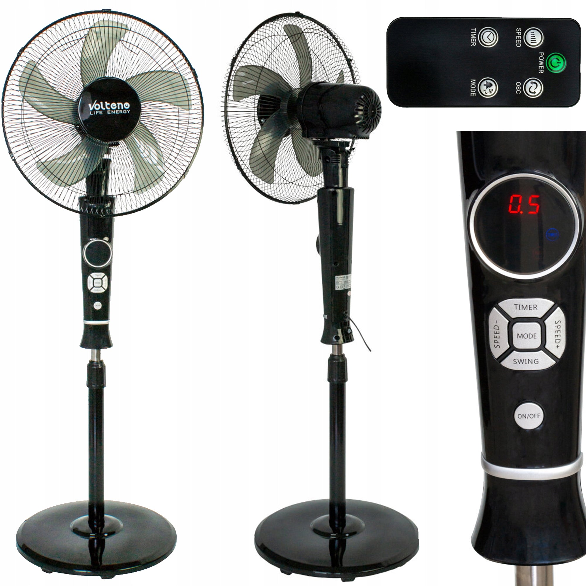 STANDING FAN FLOOR FAN OSCILLATION REMOTE CONTROL VO2428 BLACK POWERFUL Packaging status original