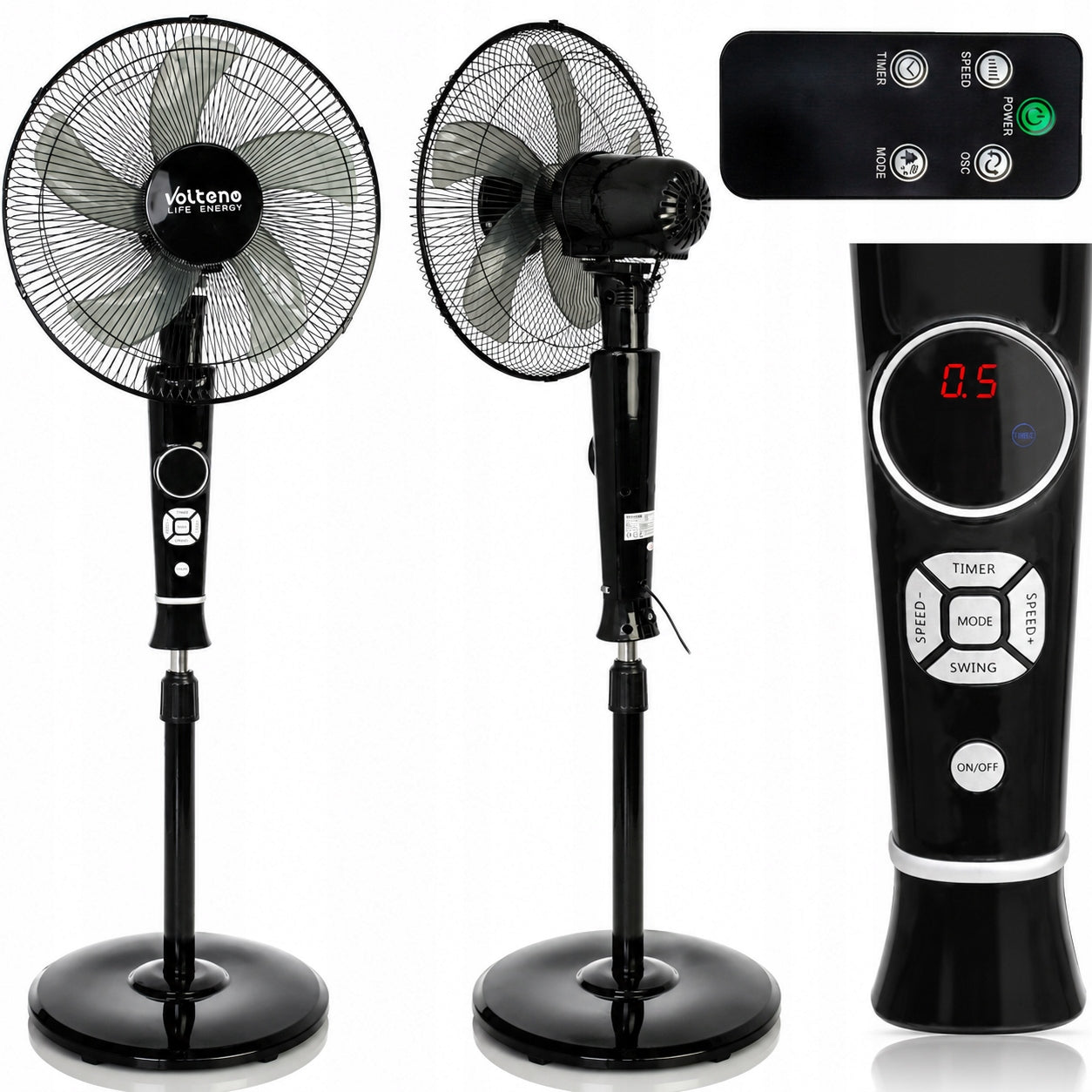STANDING FAN FLOOR FAN OSCILLATION REMOTE CONTROL VO2428 BLACK POWERFUL