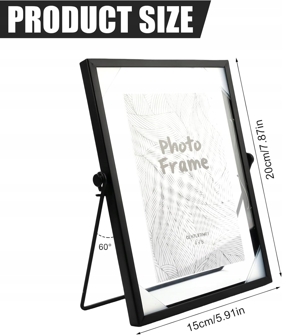 STANDING GLASS FRAME 15X20CM BLACK DOUBLE-SIDED DECORATION HOME WEDDING PHOTO Brand no brand