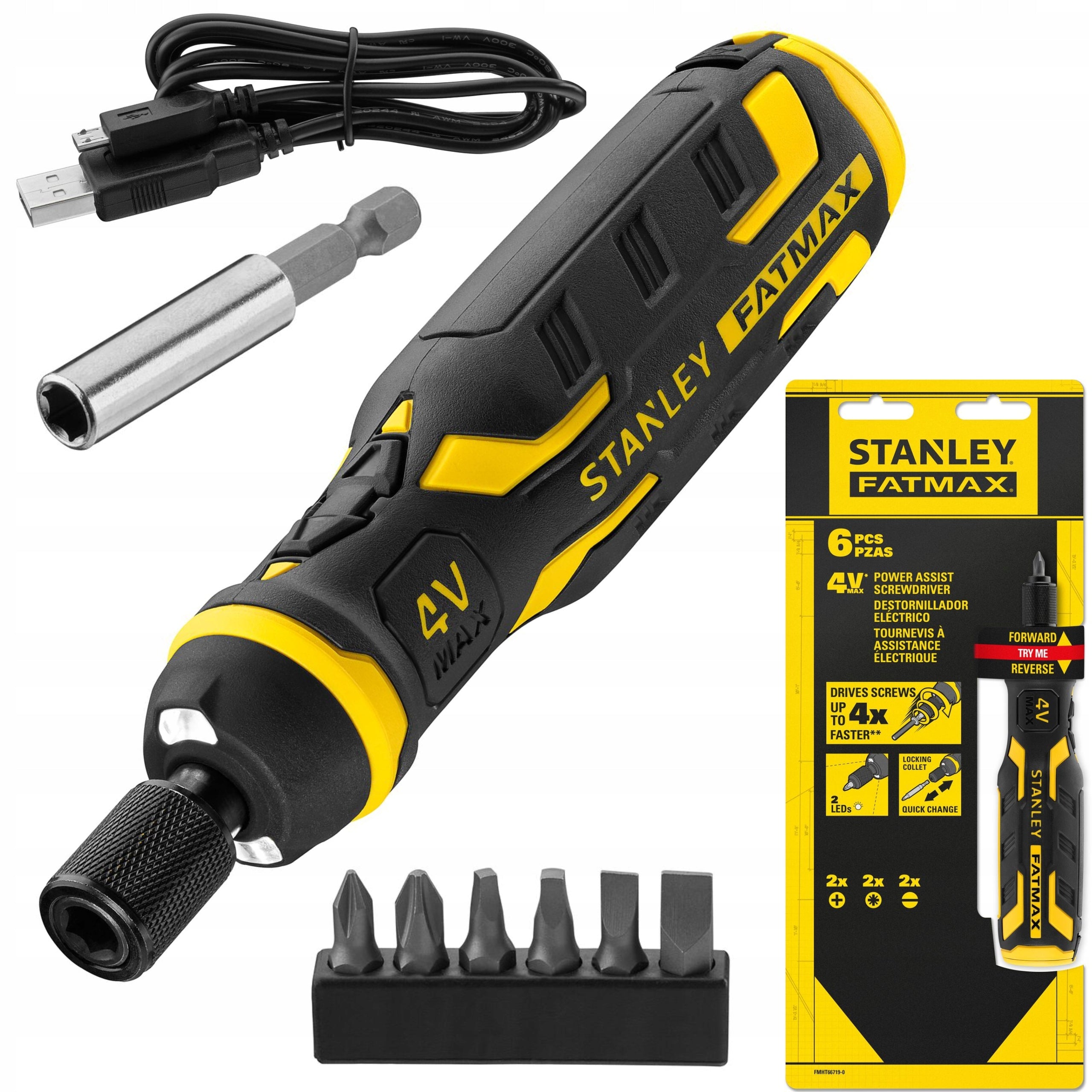 STANLEY 4V CORDLESS SCREWDRIVER WITH CHARGER AND FATMAX BITS FMHT66719 1/4"