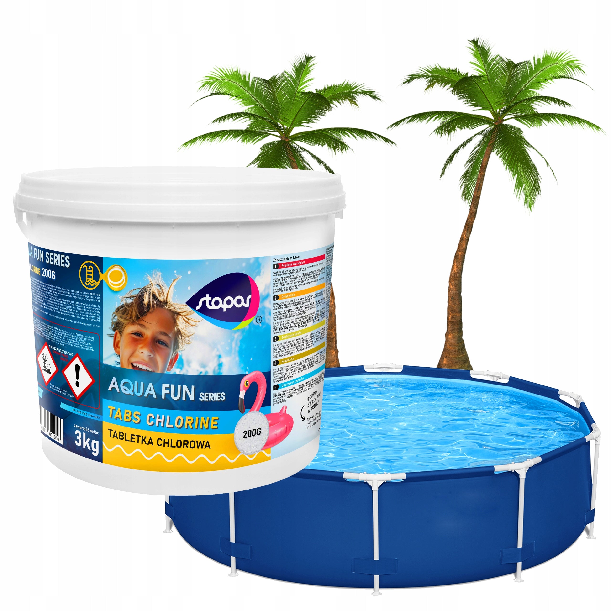 STAPAR CHLORINE POOL TABLETS CHLORINE TABLET 200g POOL CHEMISTRY 3 KG