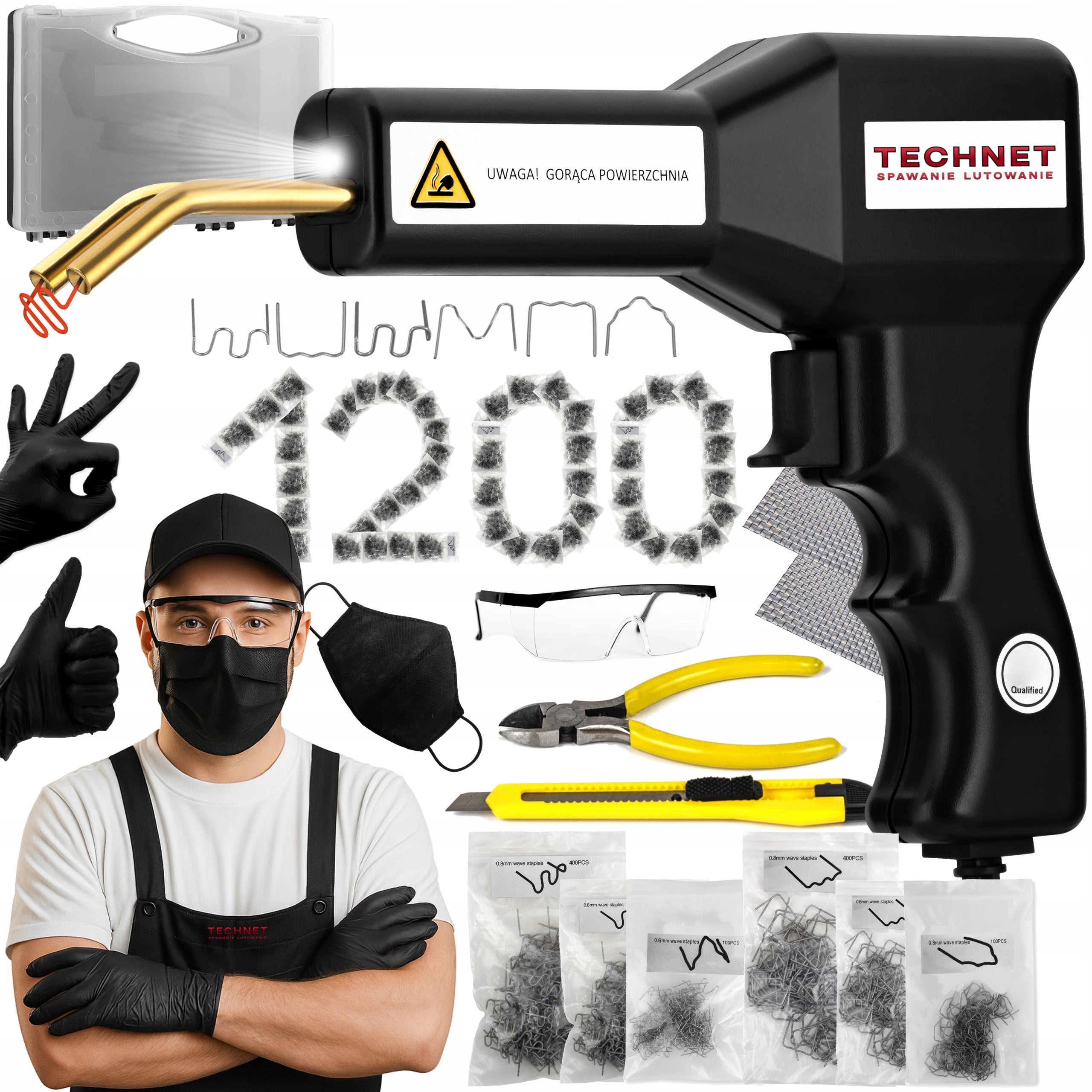 STAPLER FOR PLASTIC STAPLER WELDING MACHINE + 1200PCS STAPLES SET