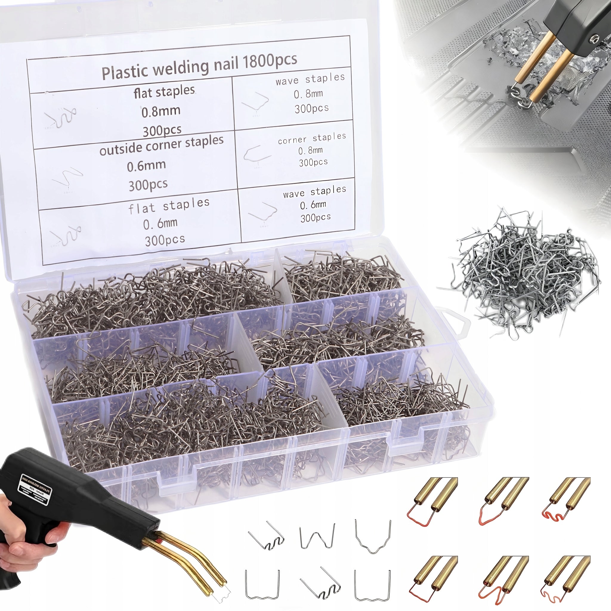 STAPLES FOR PLASTIC WELDING MACHINE SET 1800PCS 6 types+Etui,UPGRADED VERSION