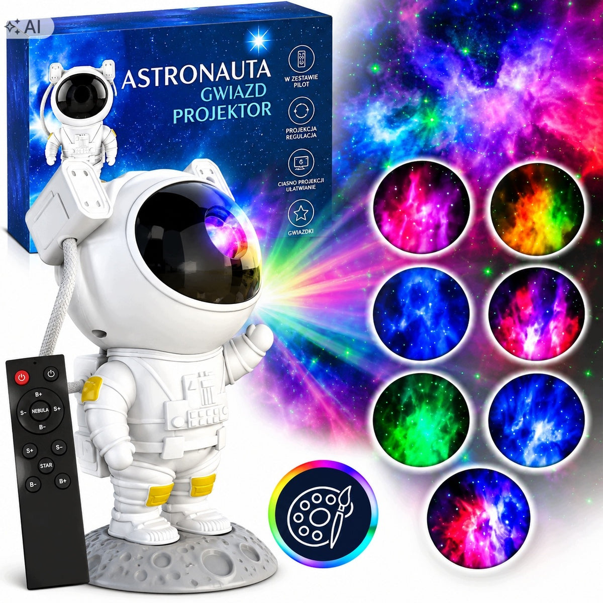 STAR PROJECTOR ASTRONAUT NIGHT LIGHT LED PROJECTOR LASER REMOTE CONTROL FOR GIFT Manufacturer code PROJEKTOR SWITECZNY ASTRONAUTA