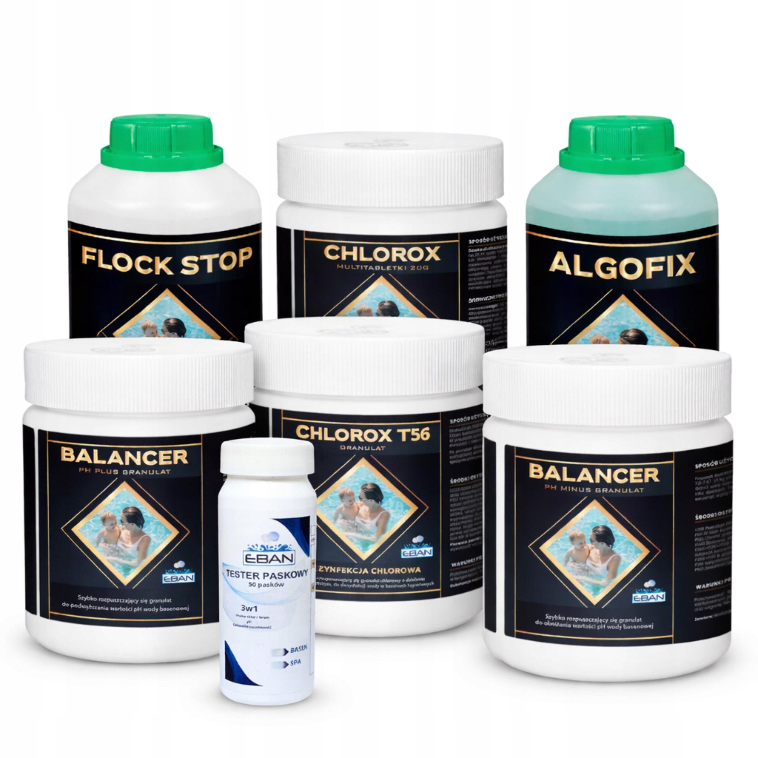 STARTER KIT 7in1 POOL CHEMISTRY FOR POOL CHLORINE SHOCK ALGOFIX PH TESTER Manufacturer code ZESTAW STARTOWY 7w1 CHEMIA BASENOWA