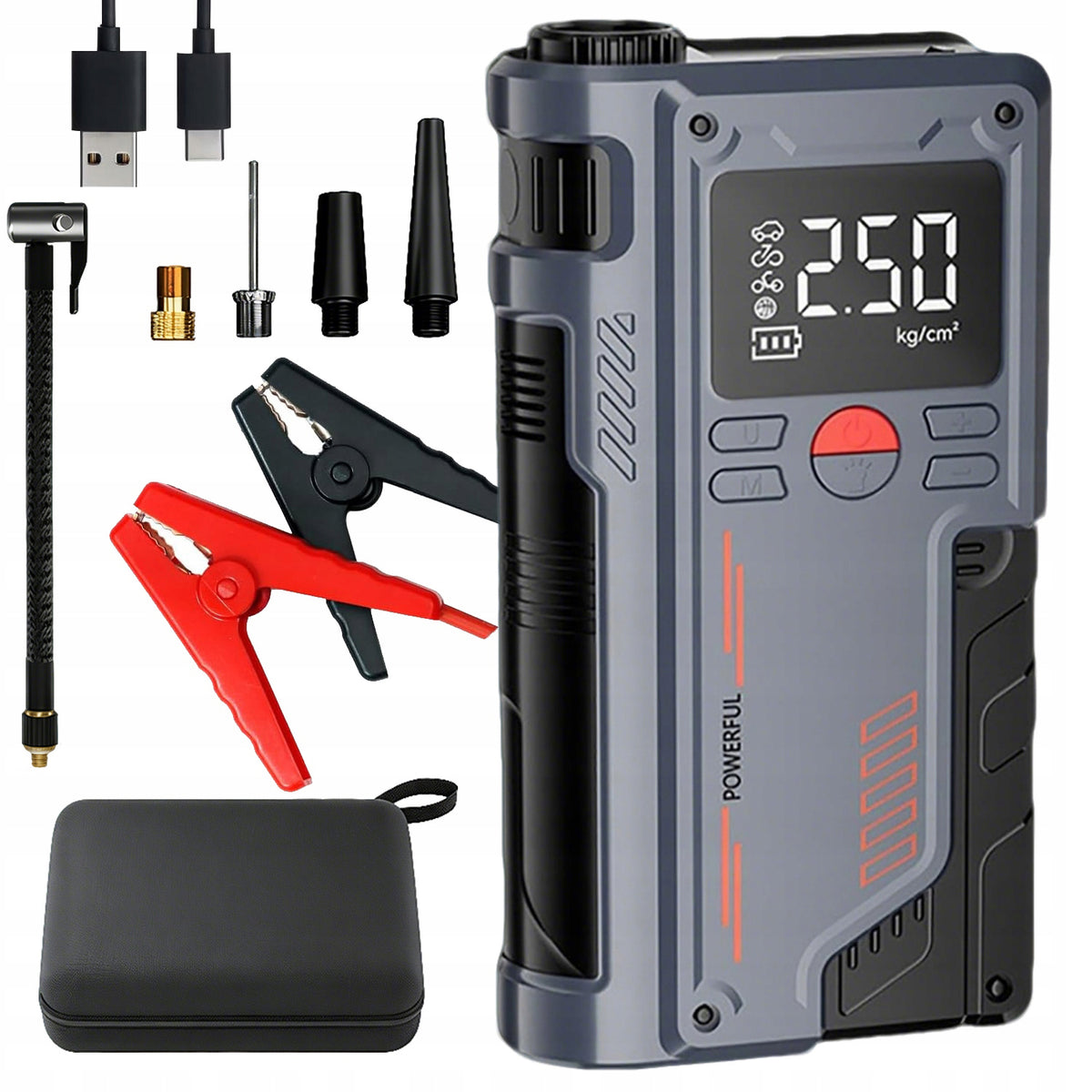 STARTING DEVICE 8000MAH AIR COMPRESSOR WITH SAFE CONNECTORS