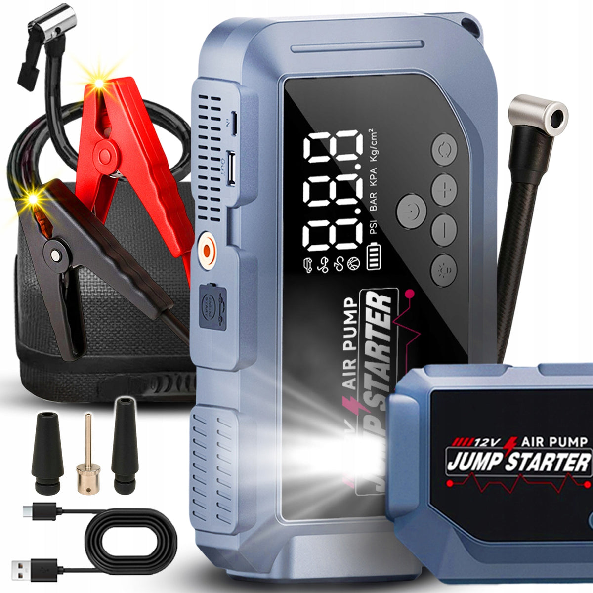 STARTING DEVICE BOOSTER JUMP STARTER 18000 mAh COMPRESSOR 150PSI 2in1
