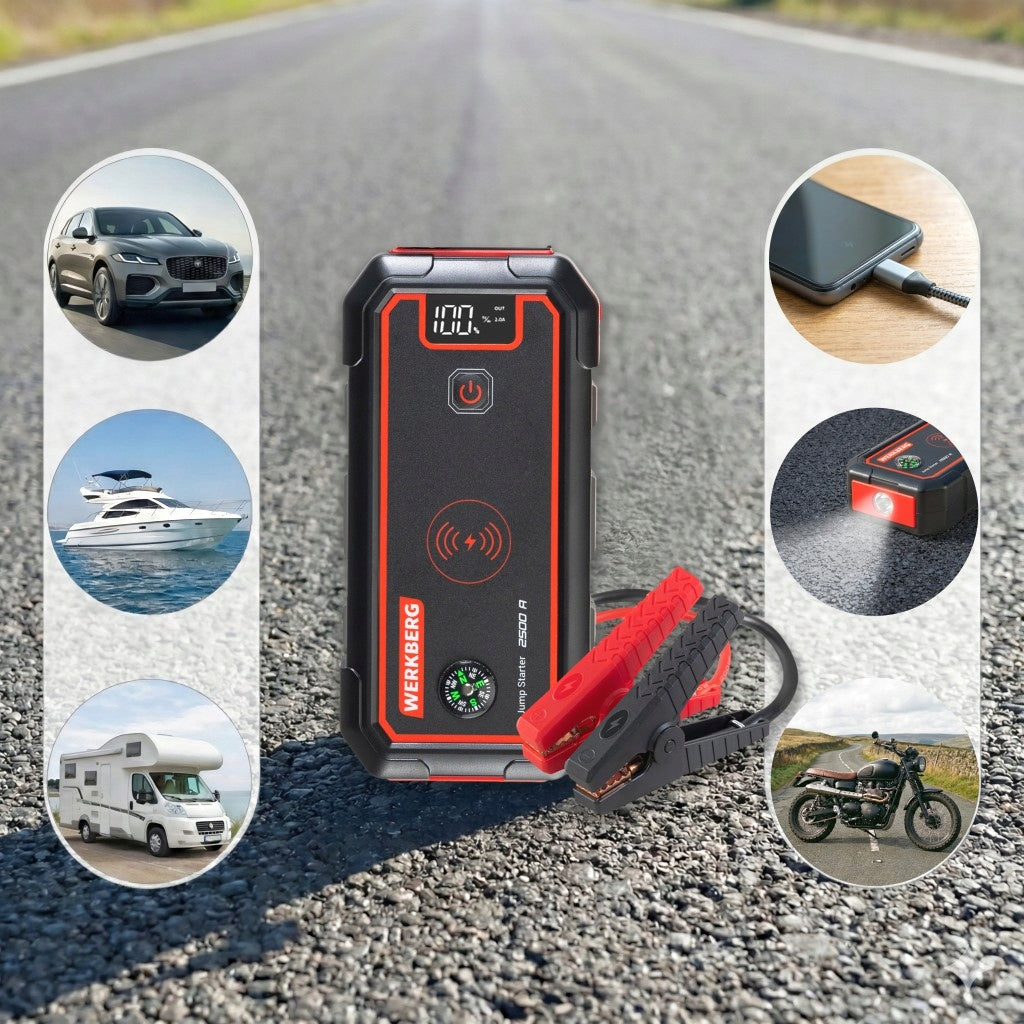 STARTING DEVICE POWERBANK Booster 2500A 23800mAh induction charger Brand WERKBERG