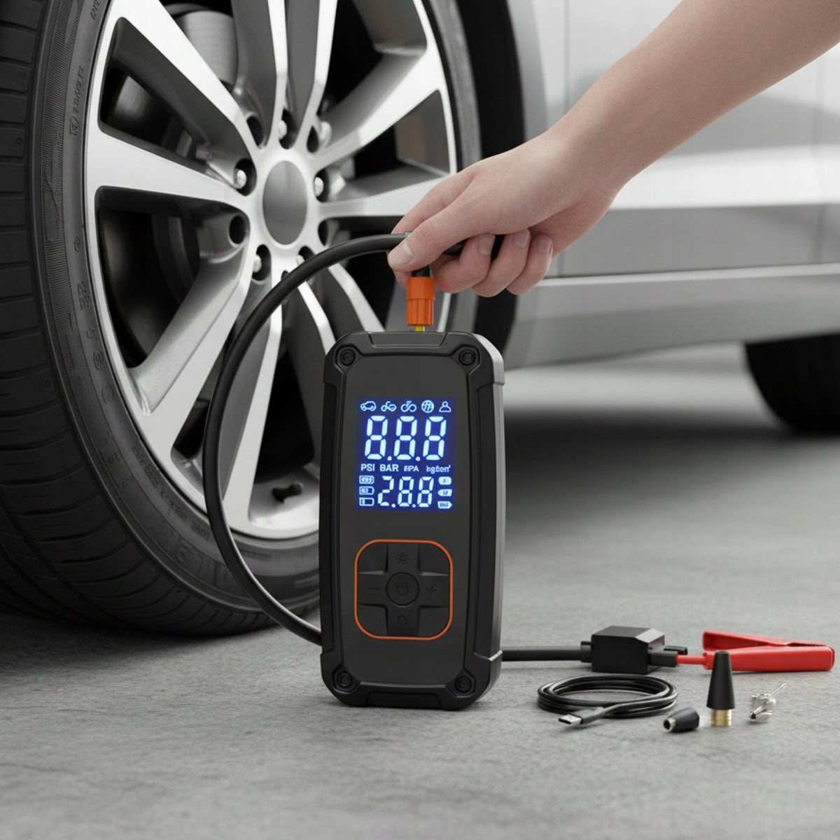 STARTING DEVICE WITH JUMP STARTER COMPRESSOR FOR STARTING THE CAR Brand TB