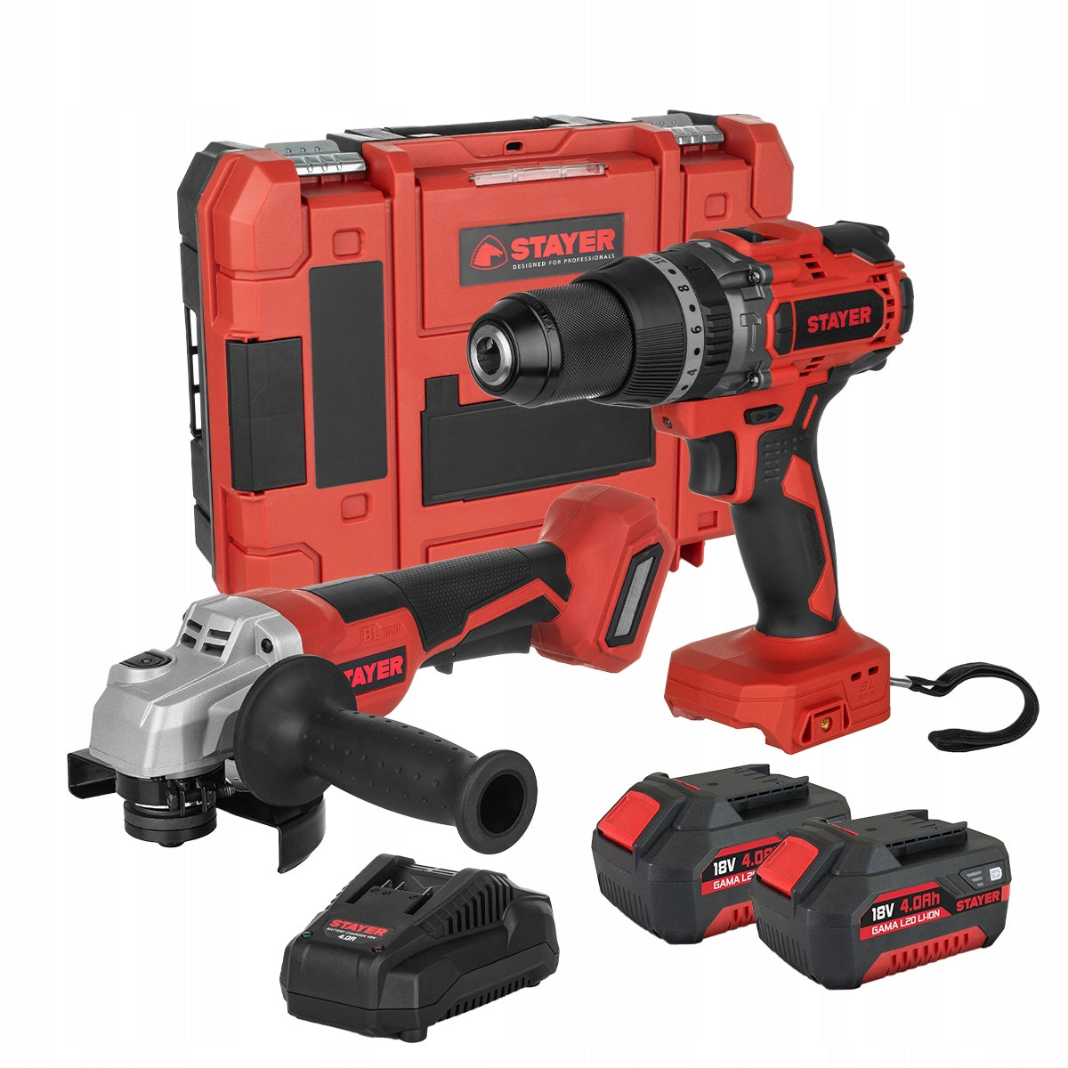 STAYER COMBO SET BL DRILL/DRIVER 80NM ANGLE GRINDER 2X4AH