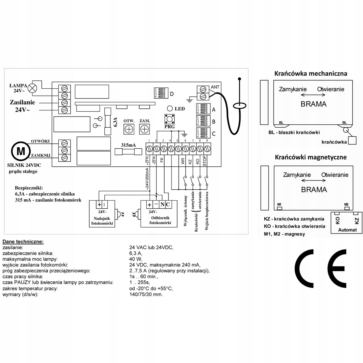 STB24VM1 sliding gate controller with 24VDC motor - ELMES Brand Elmes