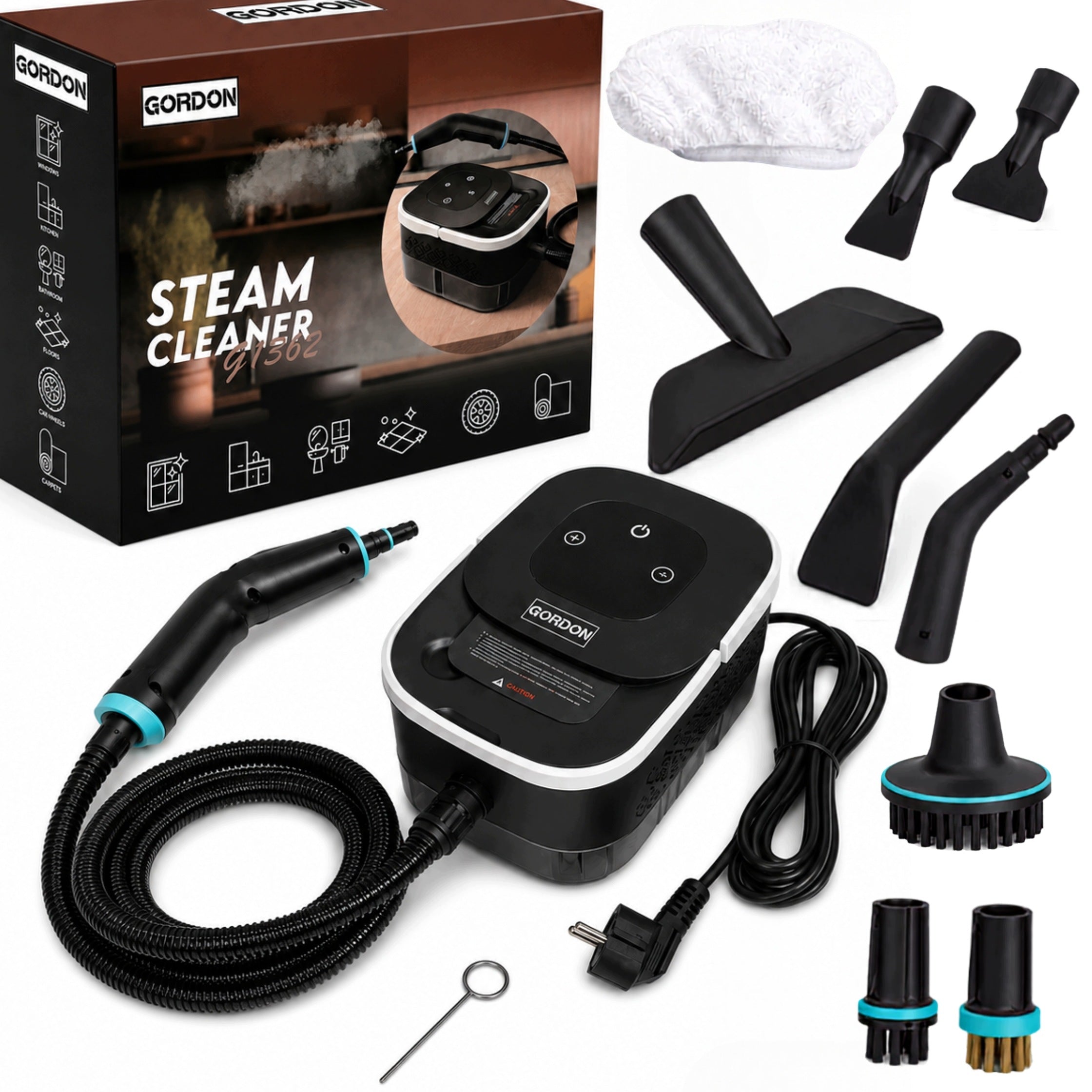 STEAM CLEANER 2500W BLACK STEAMER 4 BAR 105°C FOR KITCHEN BATHROOM WINDOWS