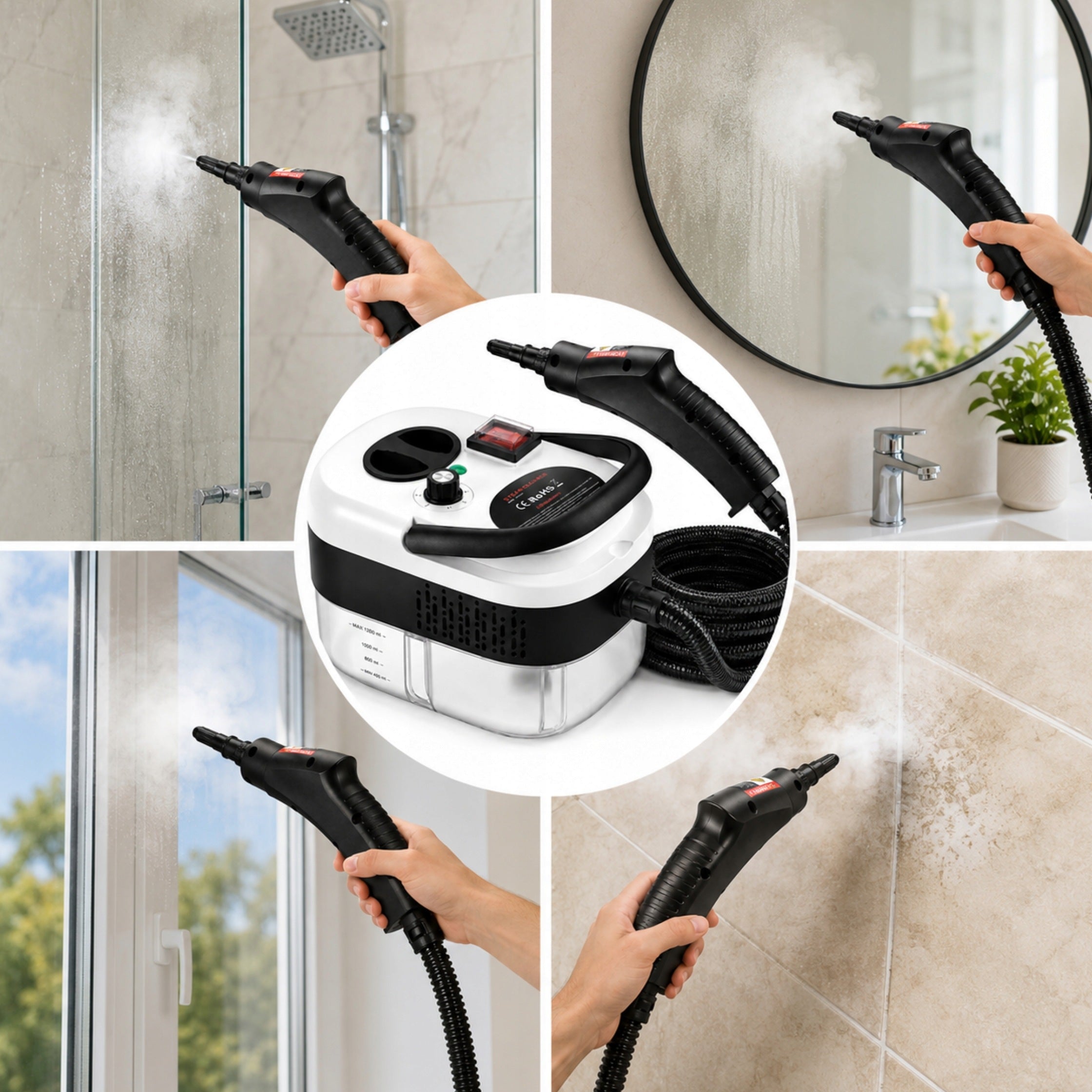 STEAM CLEANER 2500W WHITE STEAMER CLEANER FOR KITCHEN BATHROOM GROUT WINDOWS Packaging status original