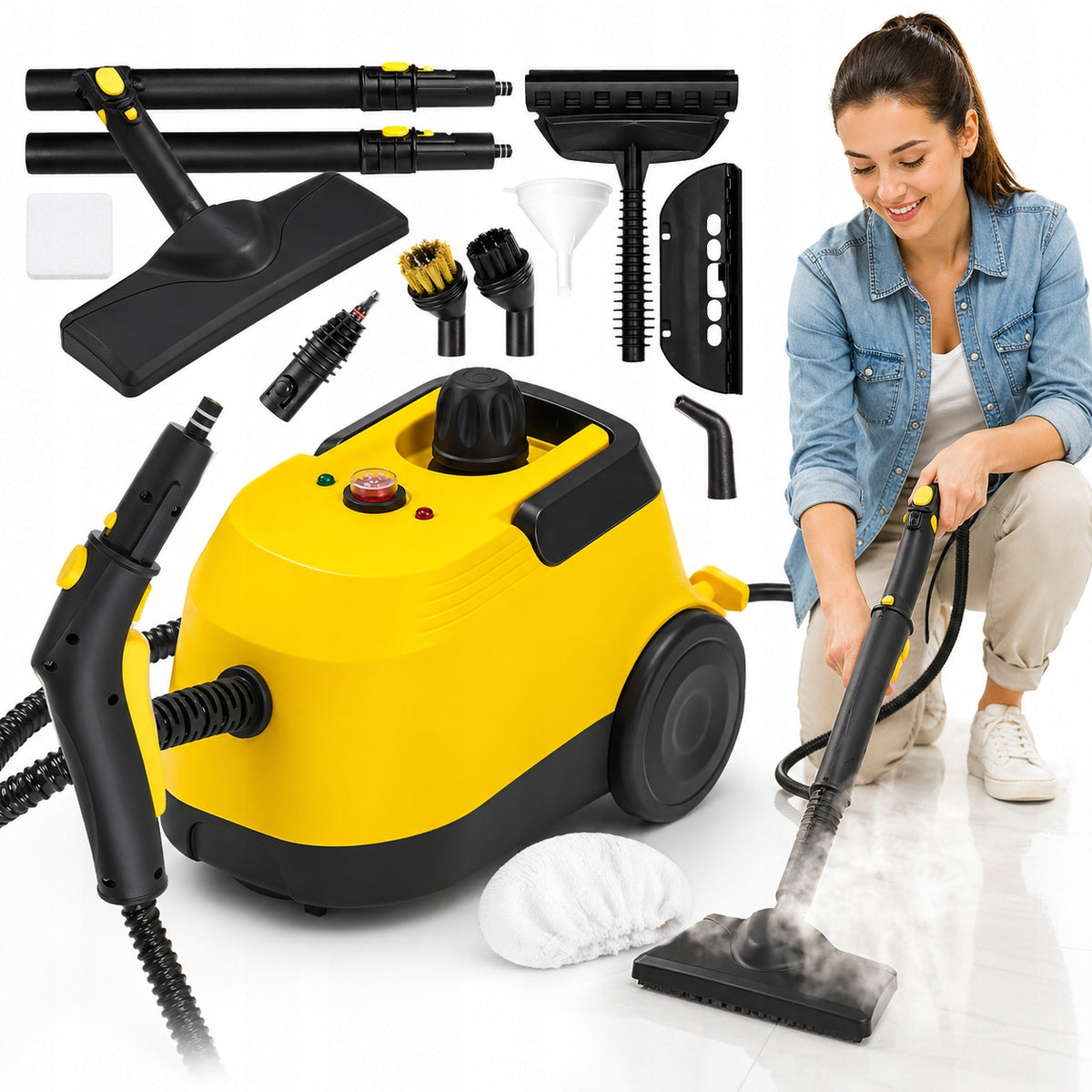 STEAM CLEANER FOR CAR WINDOWS GROUT TRAYS HOME CONTAINER 1,2L 2100W