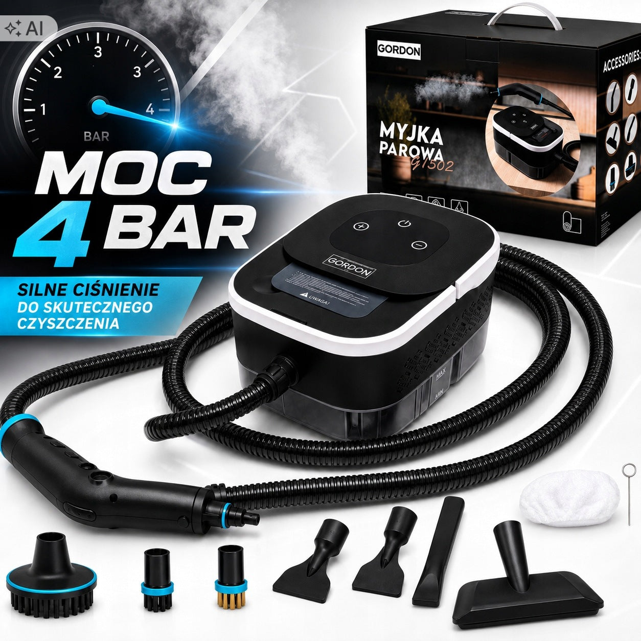 STEAM CLEANER STEAMER SET WITH ACCESSORIES FOR KITCHEN AND BATHROOM CAR Packaging status original