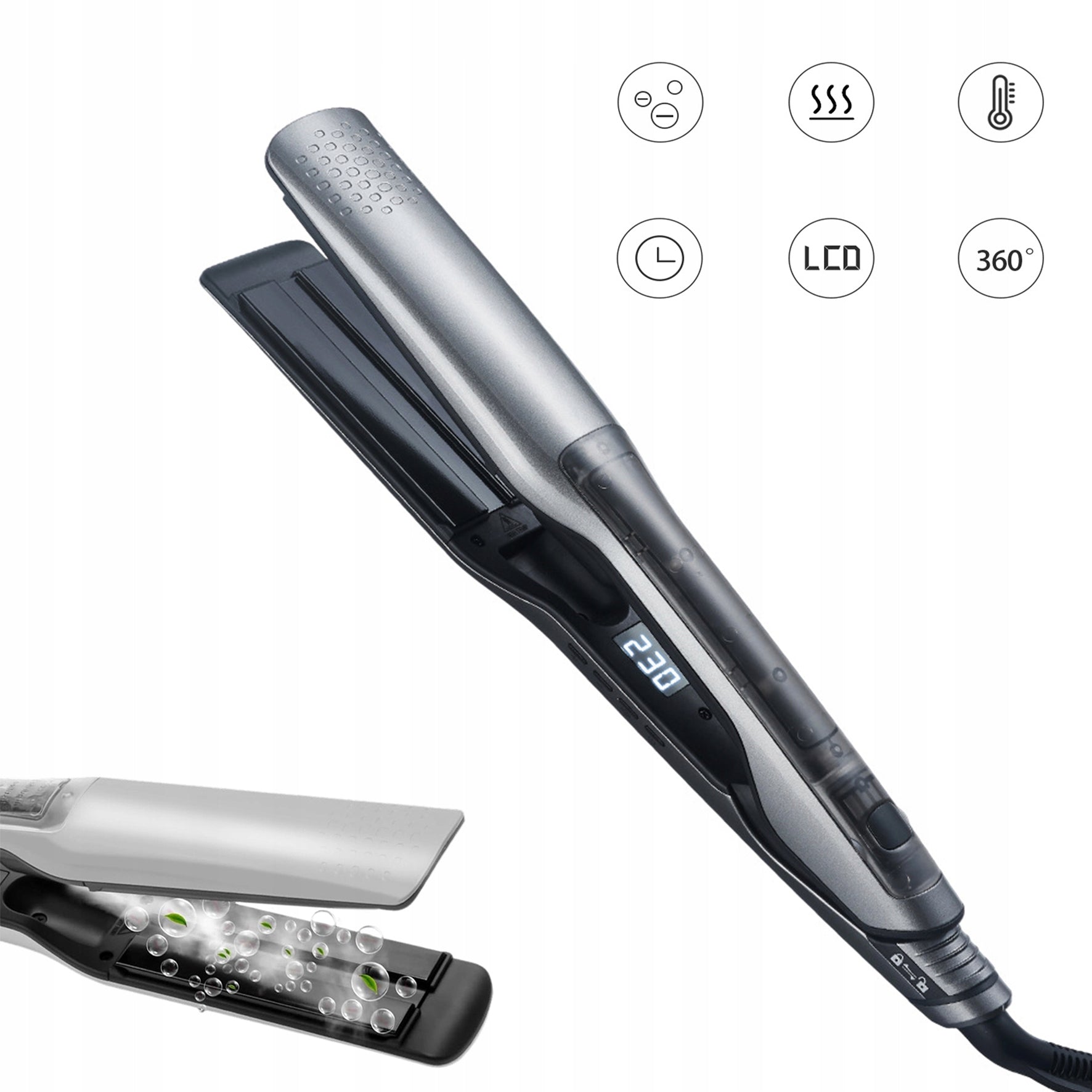 STEAM HAIR STRAIGHTENER WIDE CERAMIC PLATE IONIC CONTROL
