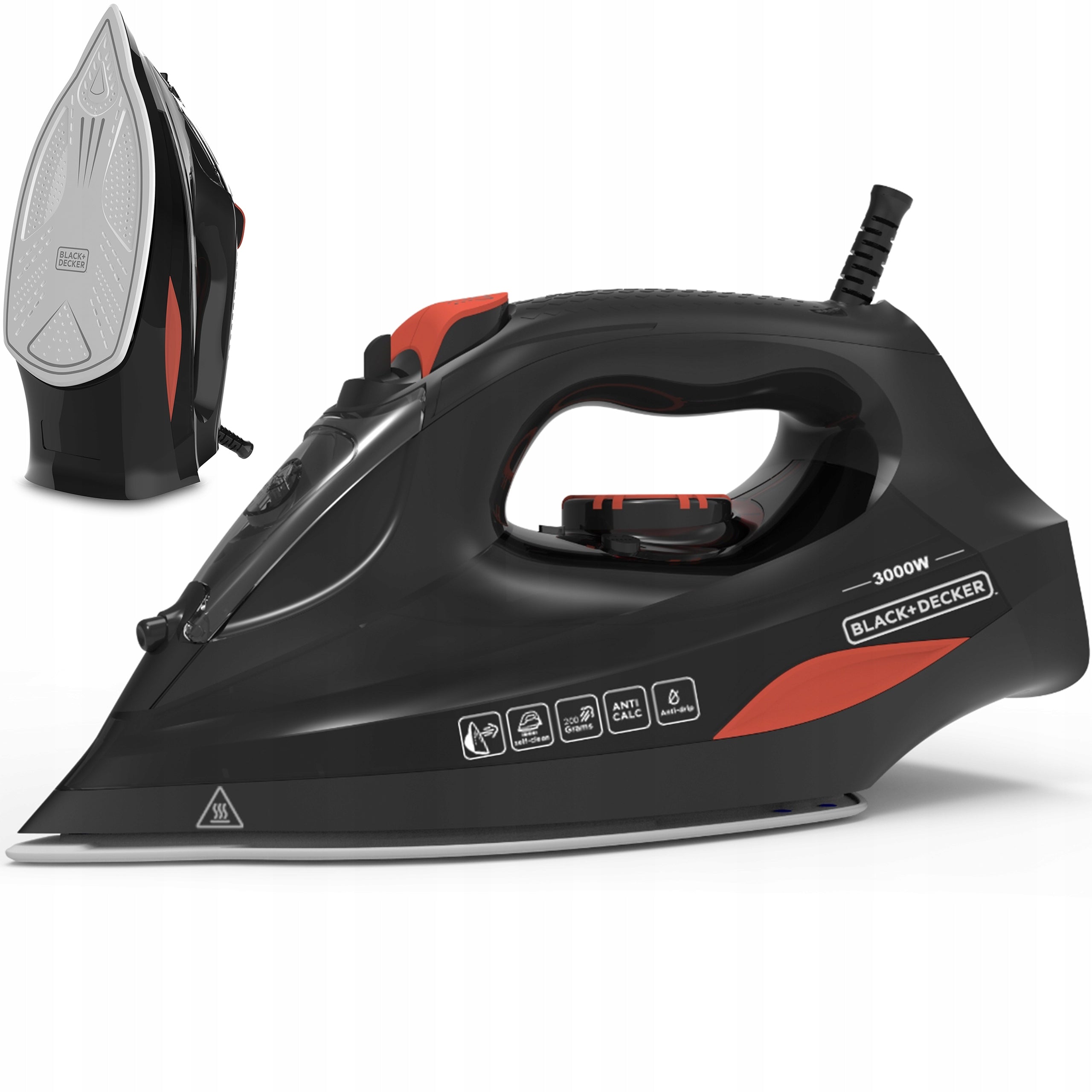 STEAM IRON CERAMIC POWERFUL STEAM EJECTION ANTI-DRIP Black+Decker 3000W