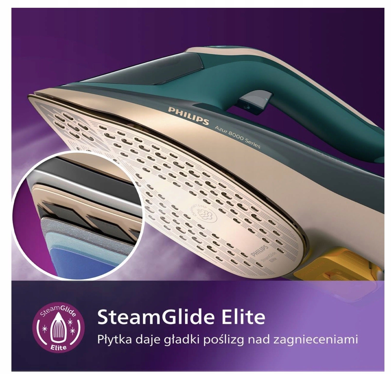 STEAM IRON PHILIPS AZUR 8000 3000W STEAMGLIDE ELITE PAIR Manufacturer code Prasowanie w pionie 260g Turbo Steam Boost