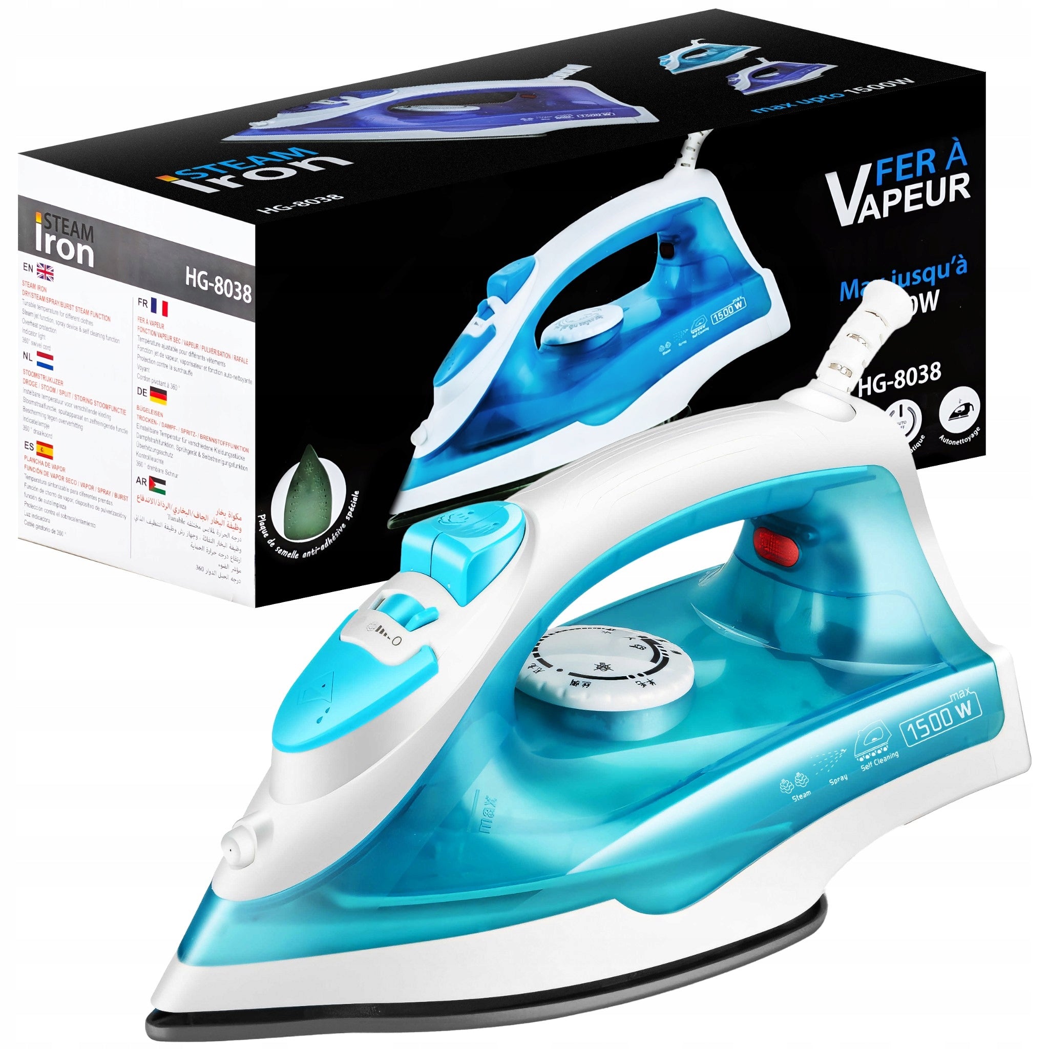 STEAM IRON STEAM GENERATOR FOR CLOTHES TEFLON STEAM IRON 1500W TOURIST EAN (GTIN) 5904806166272