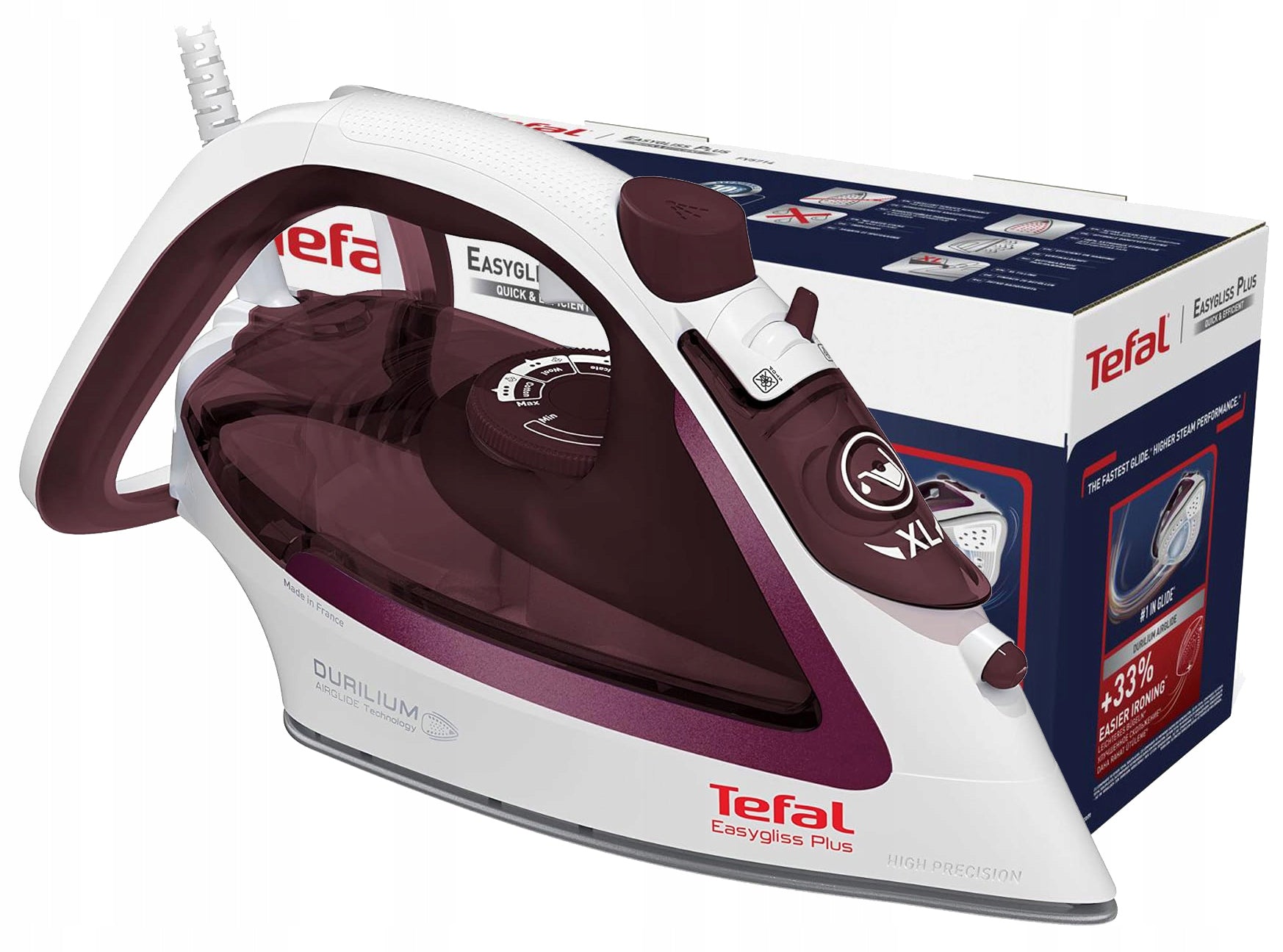 STEAM IRON TEFAL FV5716 EASYGLISS PLUS DURILIUM AIRGLIDE COATING 2400W