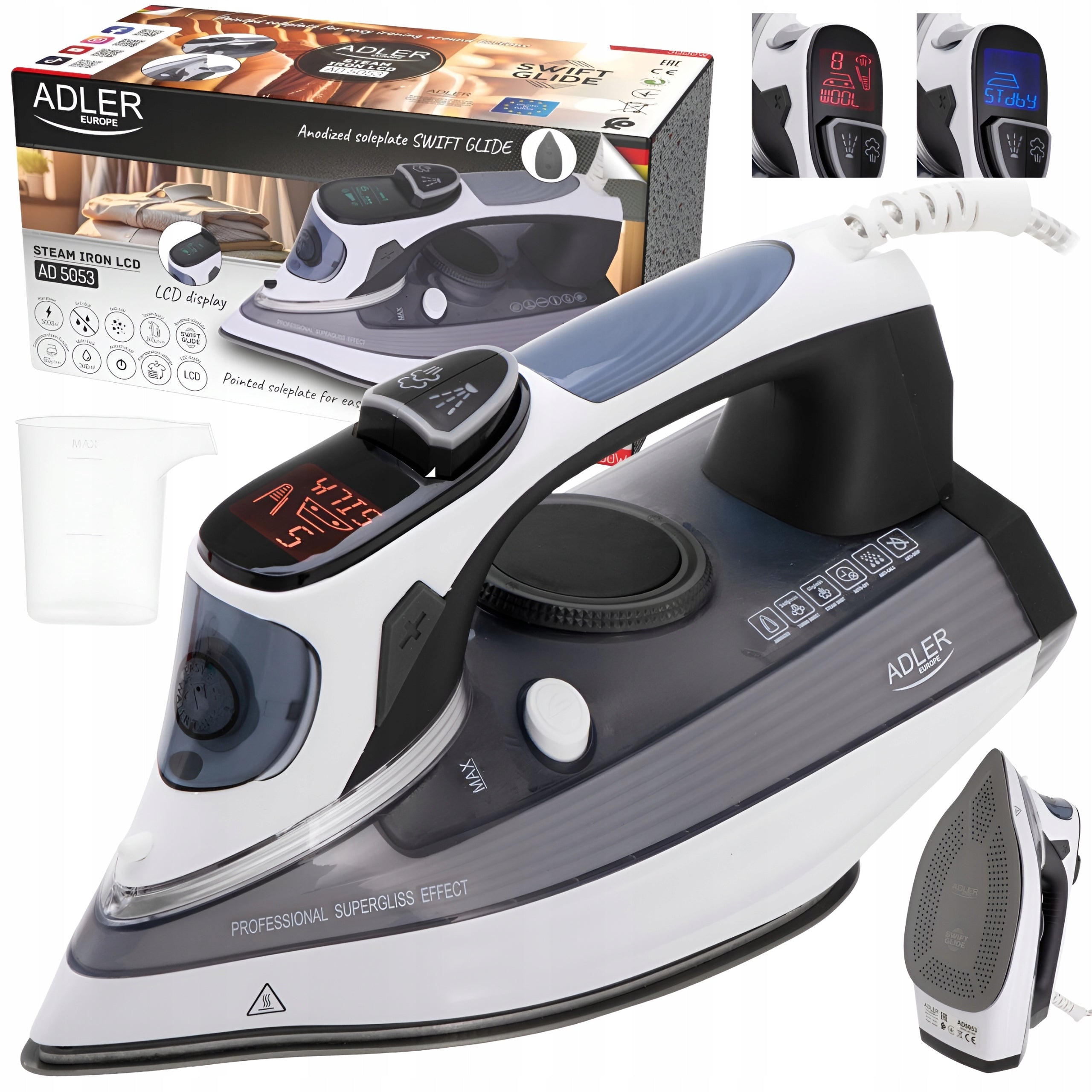 STEAM IRON with LCD 11 temperature settings ANODIZED SWIFT GLIDE foot