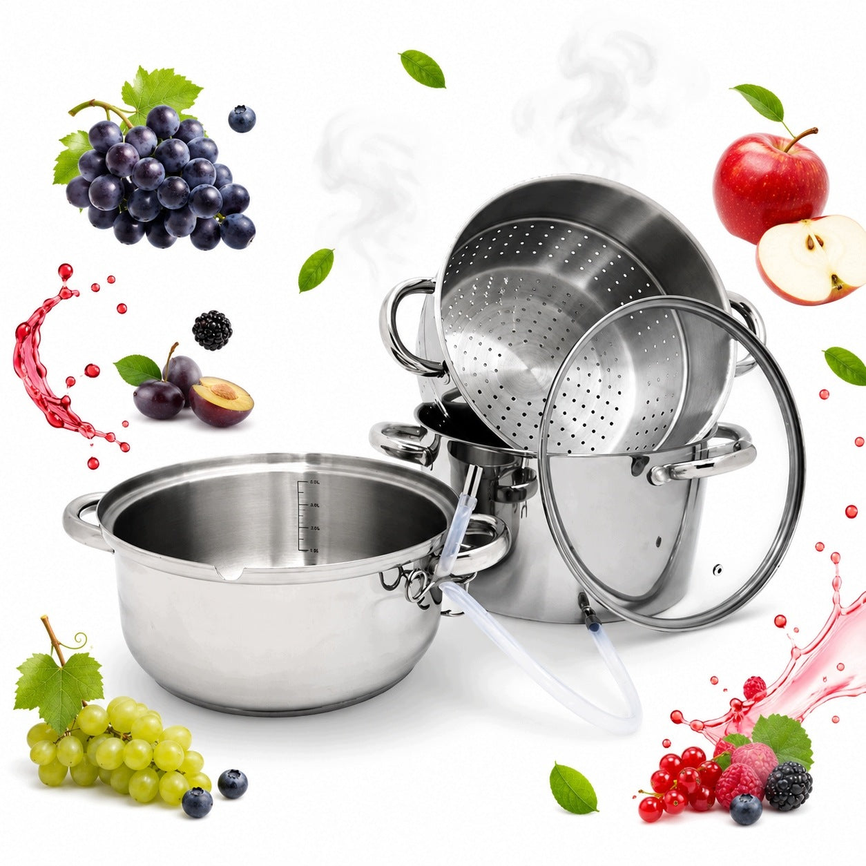 STEAM JUICER FOR FRUIT JUICES FOR INDUCTION STAINLESS STEEL GAS LARGE SILVER 8L