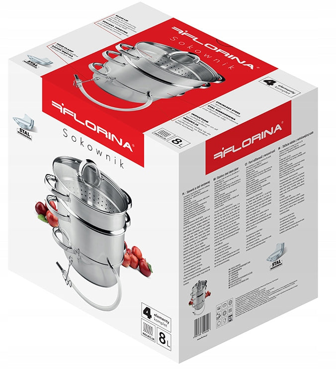 STEAM JUICER LARGE 8L STAINLESS STEEL POT INDUCTION GAS FLORINA Manufacturer code sokownik 8l