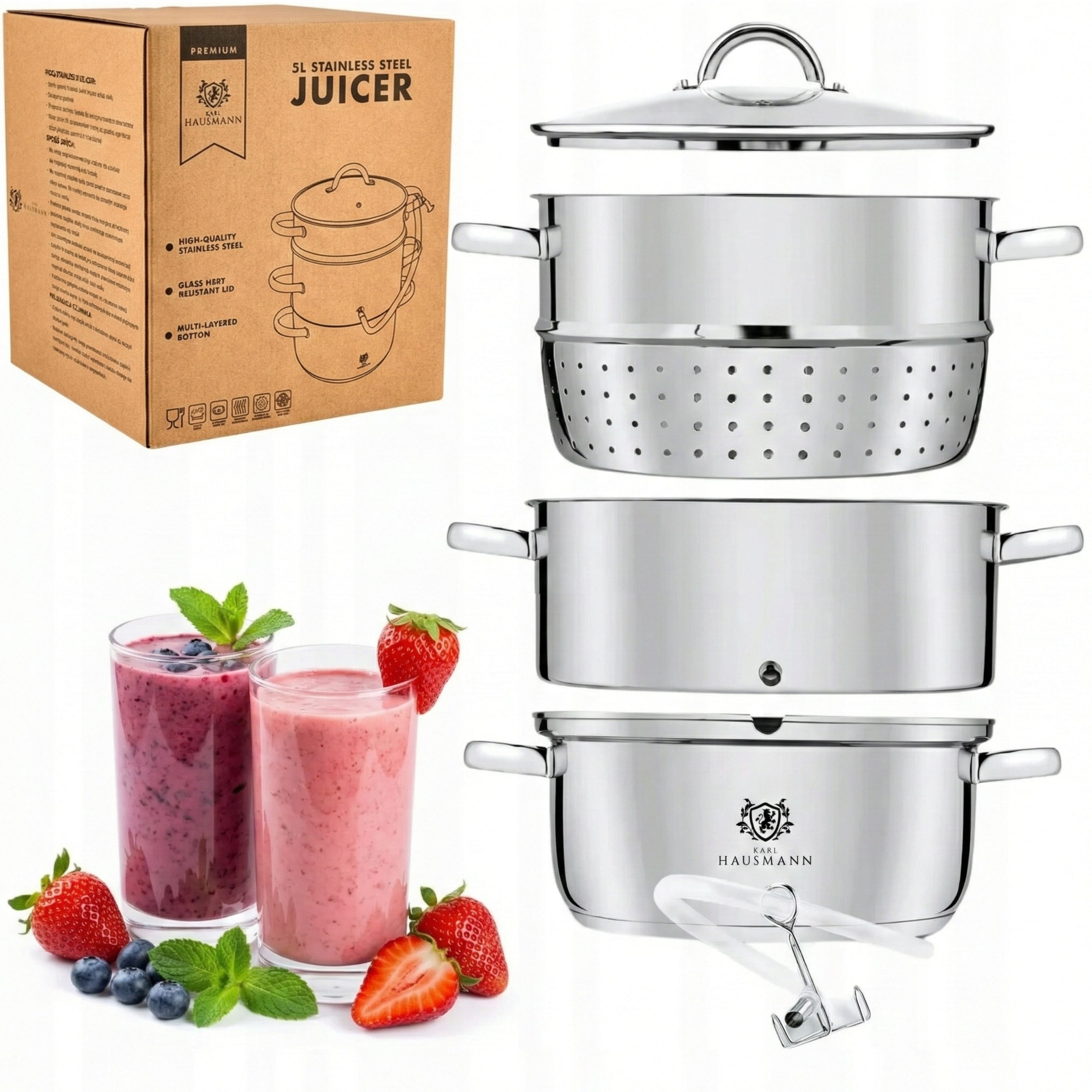 STEAM JUICER STAINLESS STEEL 5L FOR INDUCTION GAS JUICER KARL HAUSMANN