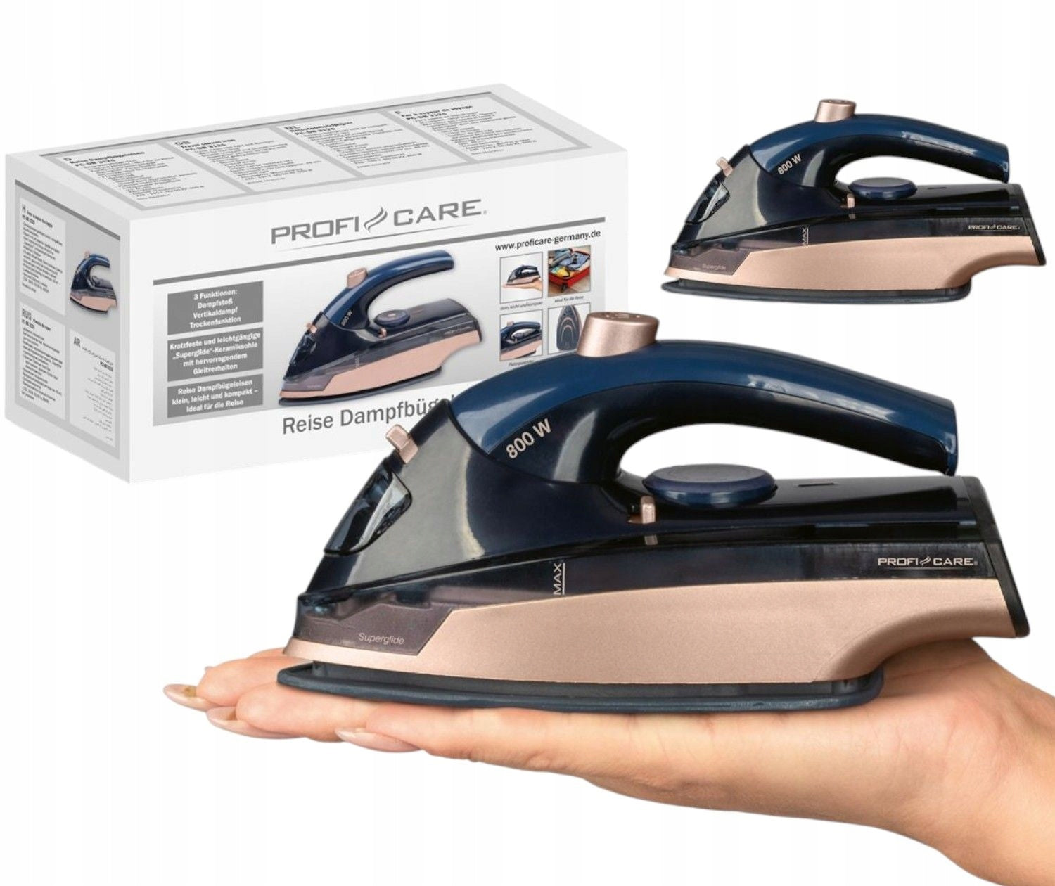 STEAM TOURIST IRON PROFICARE 800W SMALL FOLDING CERAMIC TRAVEL
