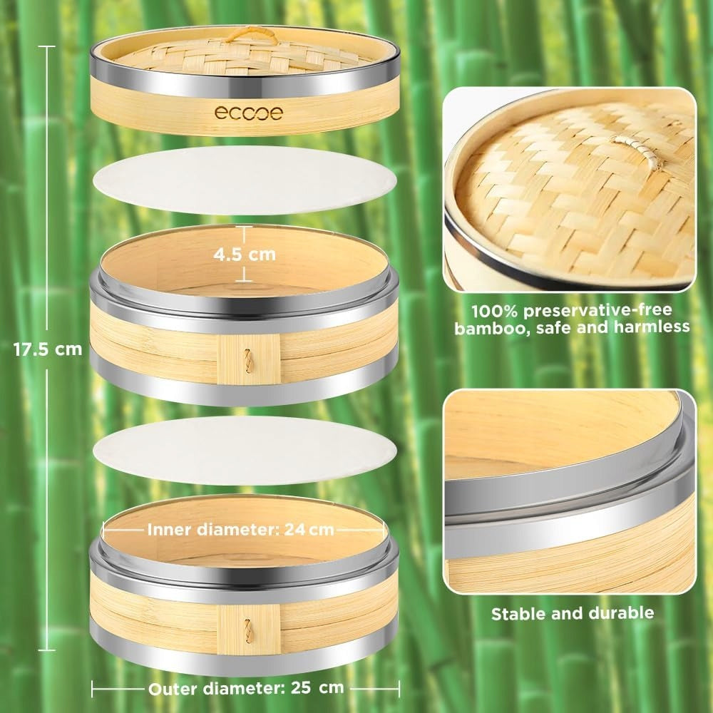 STEAMER 25 CM TWO LEVELS BAMBOO BASKET WITH LID HEALTHY COOKING Brand no brand